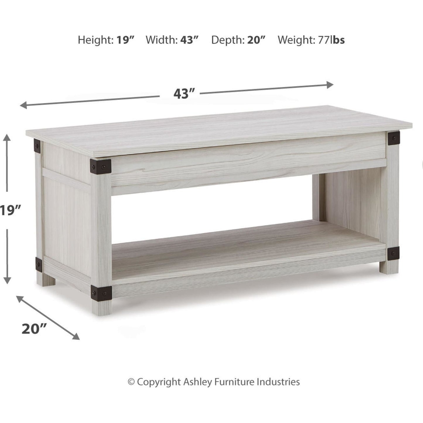 Bayflynn Rectangle Lift Cocktail Table - Whitewash