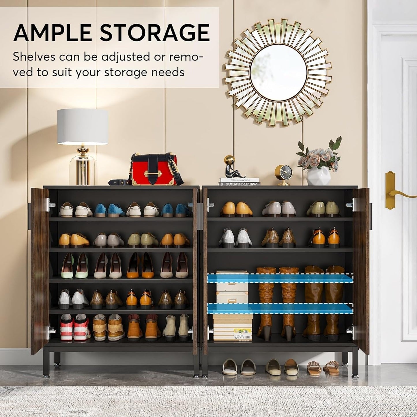 20 Pairs Modern Shoe Storage Cabinet with Doors, 6-Tier Freestanding Entryway Shoe Organizer Rack