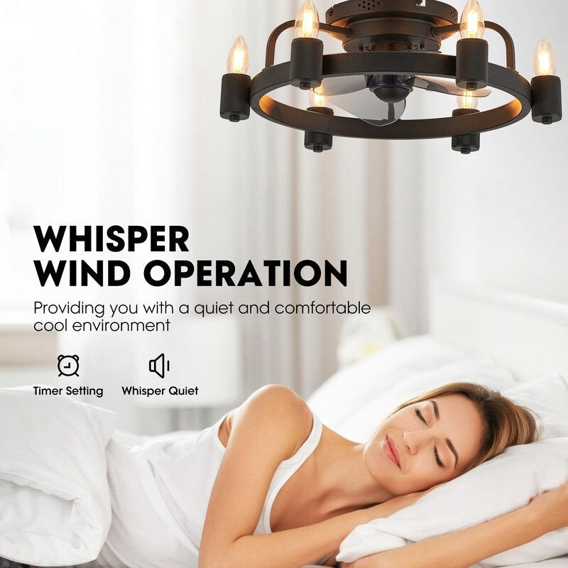 20 in. Modern Farmhouse Ceiling Fan LED Low Profile Flush Mount Ceiling Fan Light with Remote for Living Room