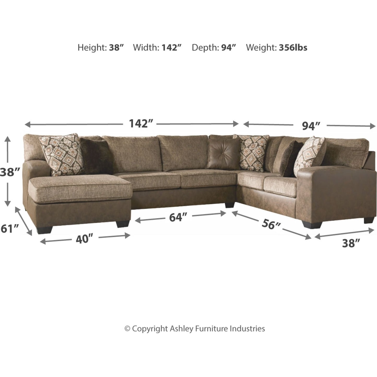 Abalone 3 Piece Sectional with Chaise