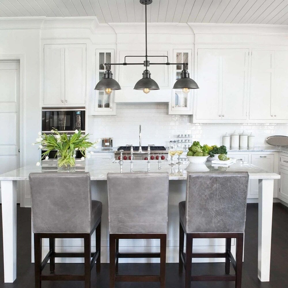 3-Light Industrial Farmhouse Dome Pendant Metal Linear Kitchen Island Pendant Light Oil Rubbed Bronze Finish