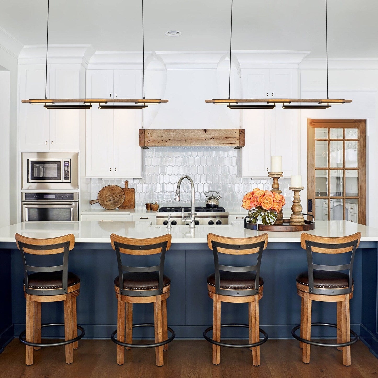 3/5-Light Integrated LED Linear Wood Chandelier Kitchen Island Pendant Light