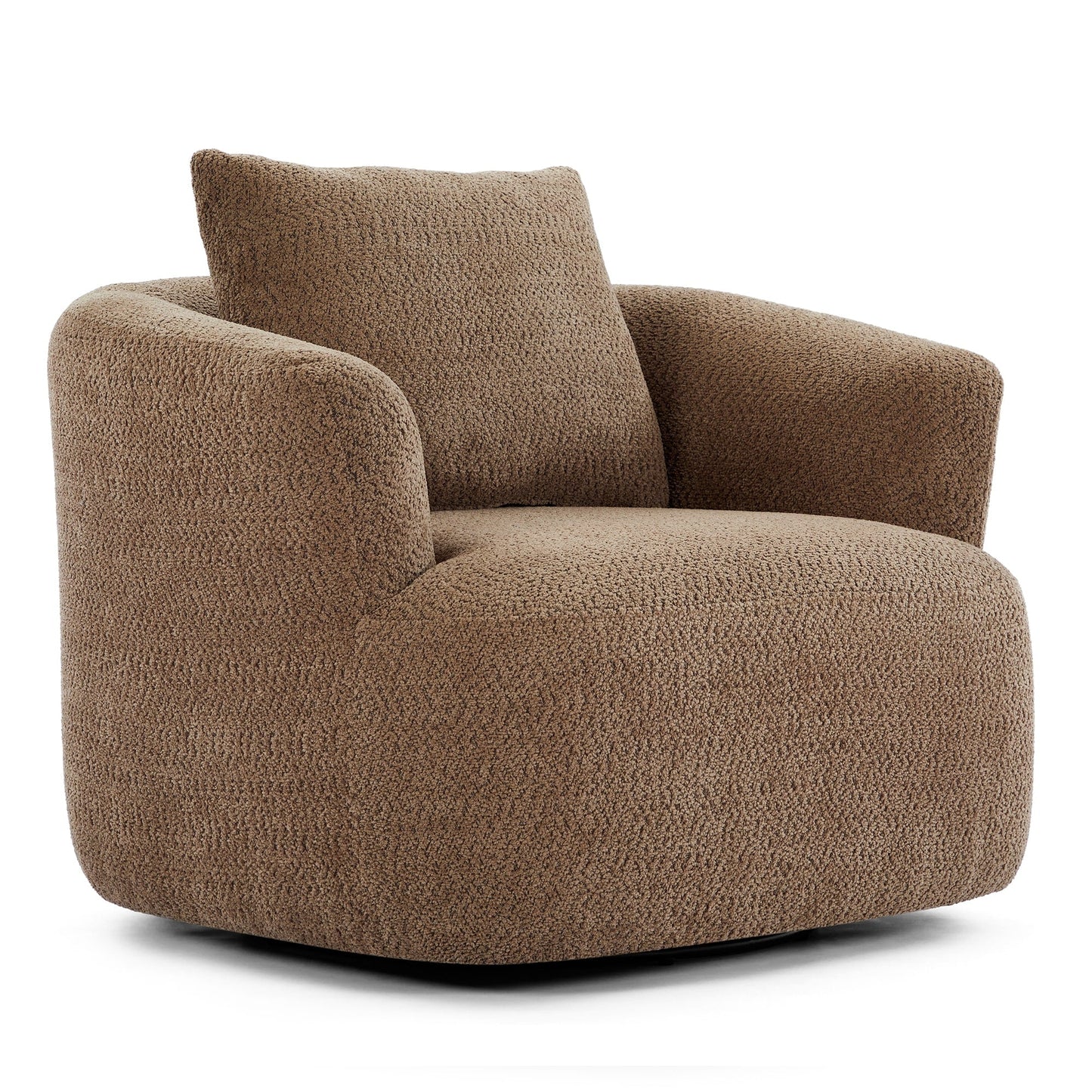 360° Swivel Chair, 38.2 Boucle Accent Chair with Throw Pillow, Upholstered Barrel Sofa Chair with Curved Armrests