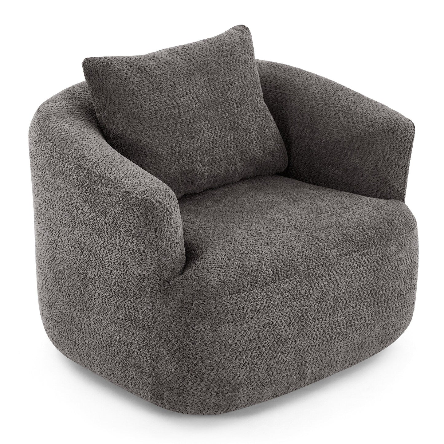 360° Swivel Chair, 38.2 Boucle Accent Chair with Throw Pillow, Upholstered Barrel Sofa Chair with Curved Armrests
