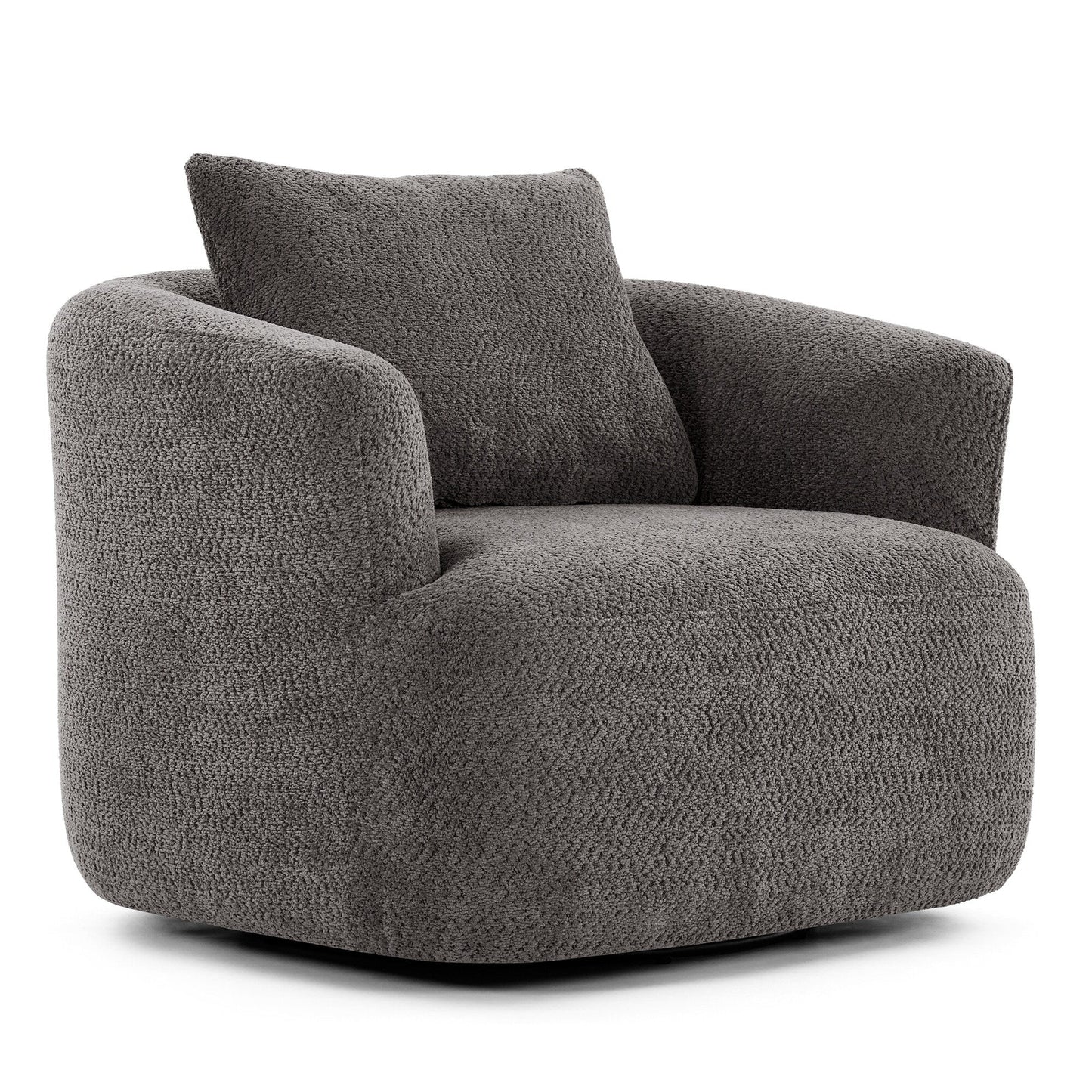360° Swivel Chair, 38.2 Boucle Accent Chair with Throw Pillow, Upholstered Barrel Sofa Chair with Curved Armrests
