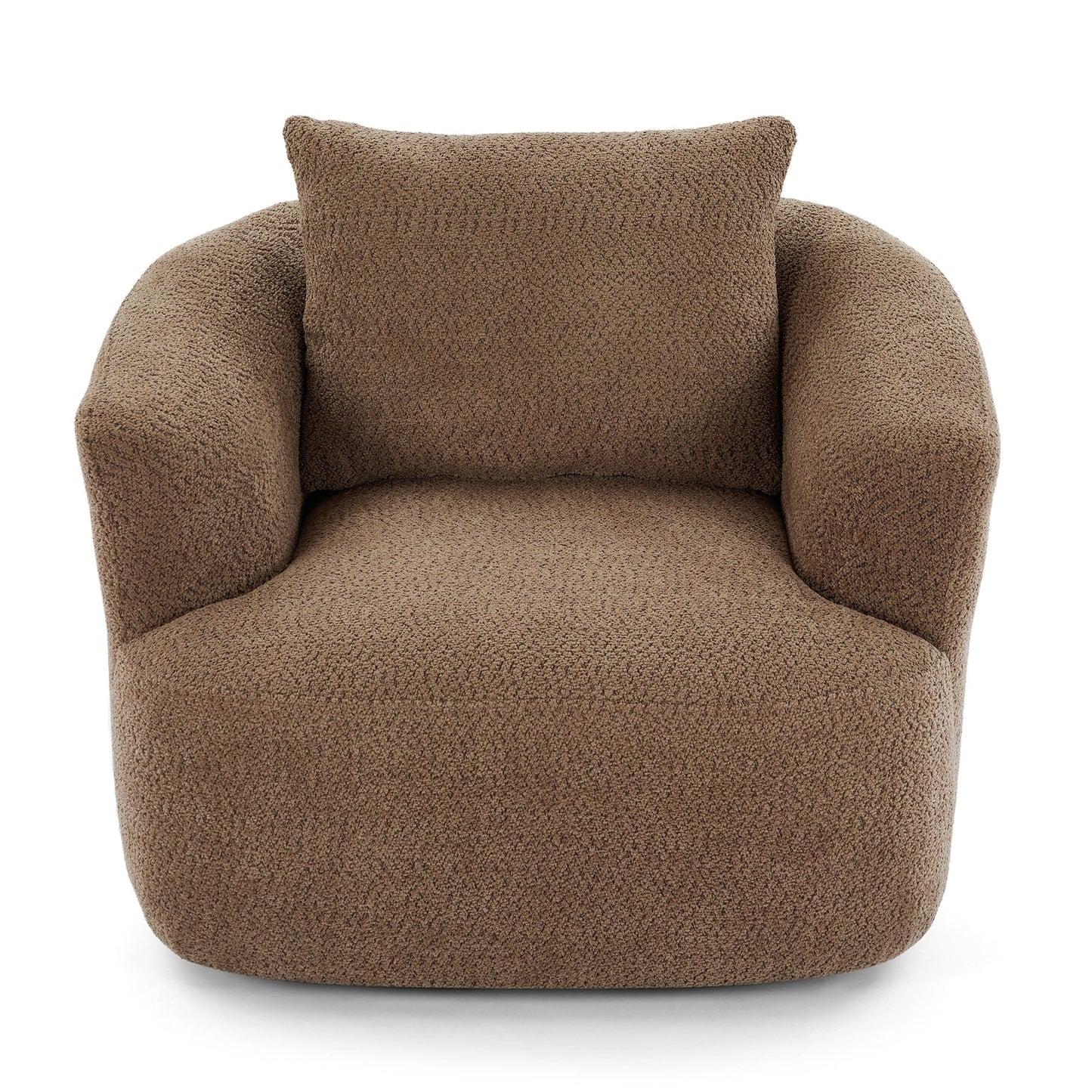 360° Swivel Chair, 38.2 Boucle Accent Chair with Throw Pillow, Upholstered Barrel Sofa Chair with Curved Armrests