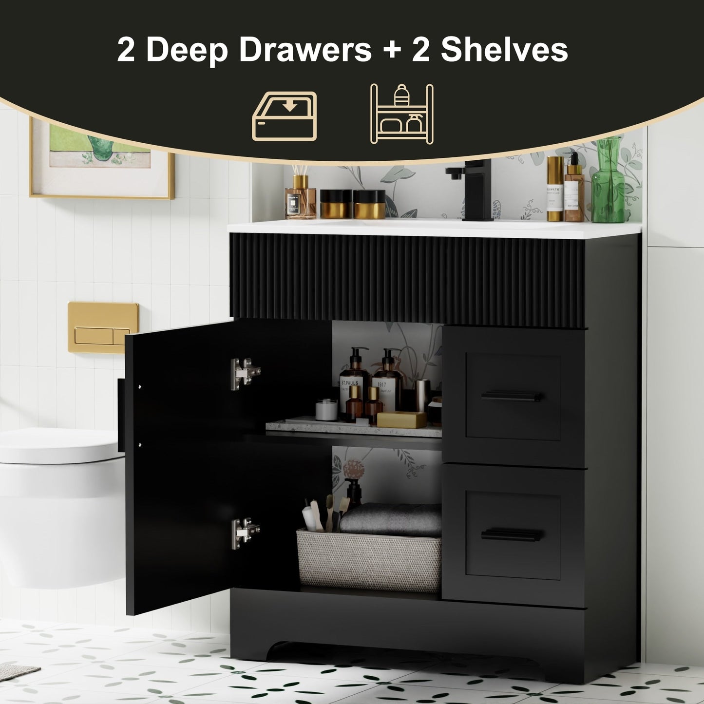 Wavy Line 30/36/48 Bathroom Vanity Set with Sink & Faucet