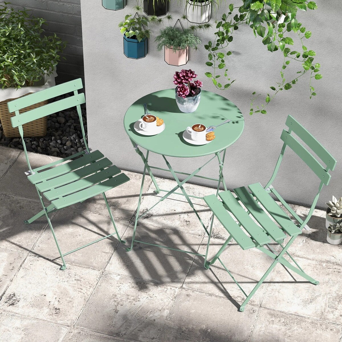 3pc Metal Folding Bistro Set, Weather-Resistant Outdoor/Indoor Conversation Set for Patio, Yard, Garden