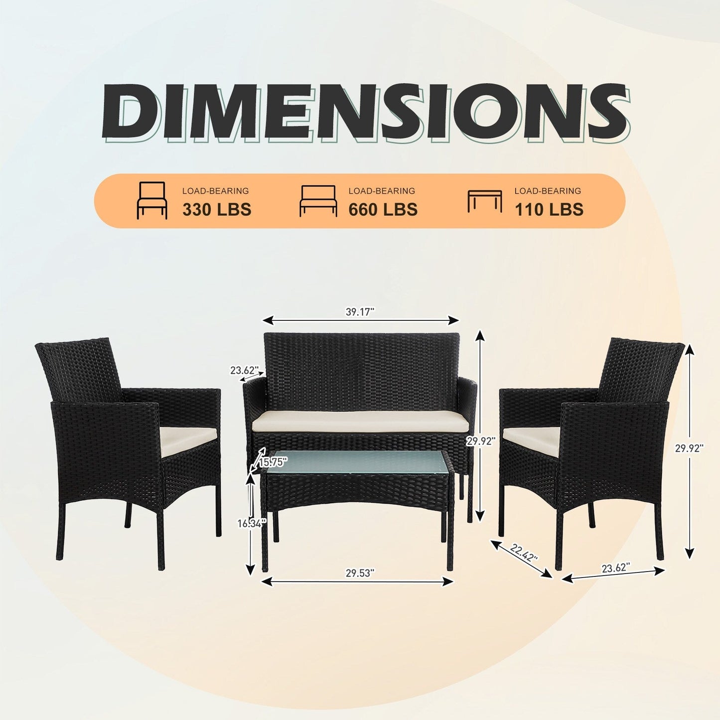 4 Piece Patio Conversation Wicker Furniture Set, Outdoor Rattan Sectional Furniture Set With Cushions