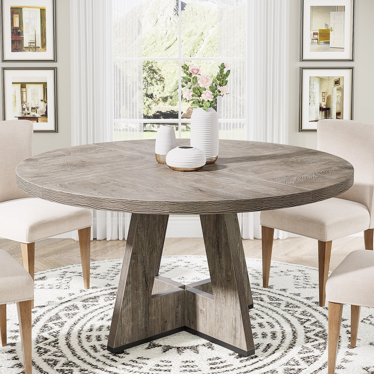 47 Round Dining Table for 4, Farmhouse Kitchen Table Small Dinner Table Wood Kitchen Table for Dining Room Living Room
