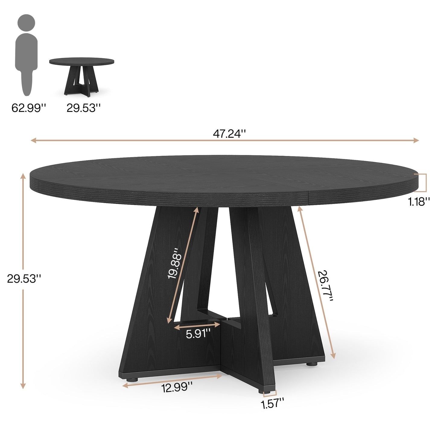 47 Round Dining Table for 4, Farmhouse Kitchen Table Small Dinner Table Wood Kitchen Table for Dining Room Living Room