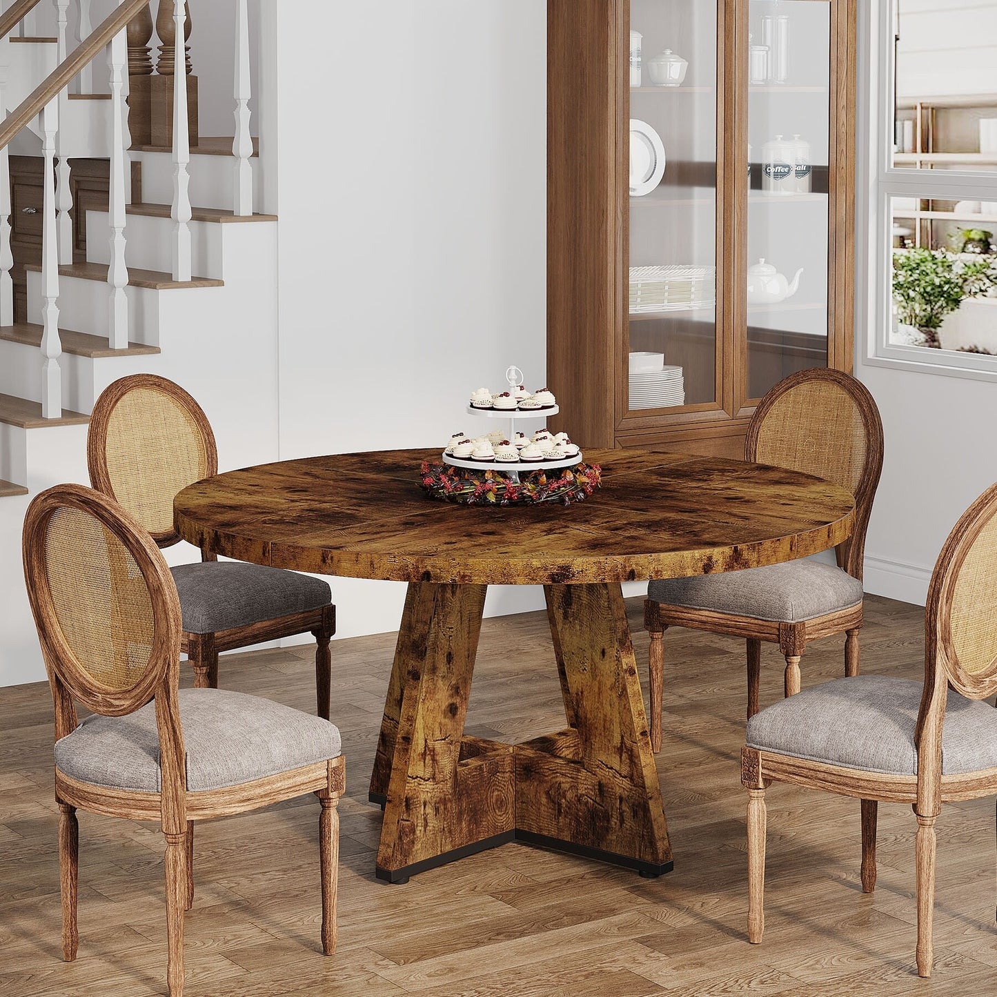 47 Round Dining Table for 4, Farmhouse Kitchen Table Small Dinner Table Wood Kitchen Table for Dining Room Living Room