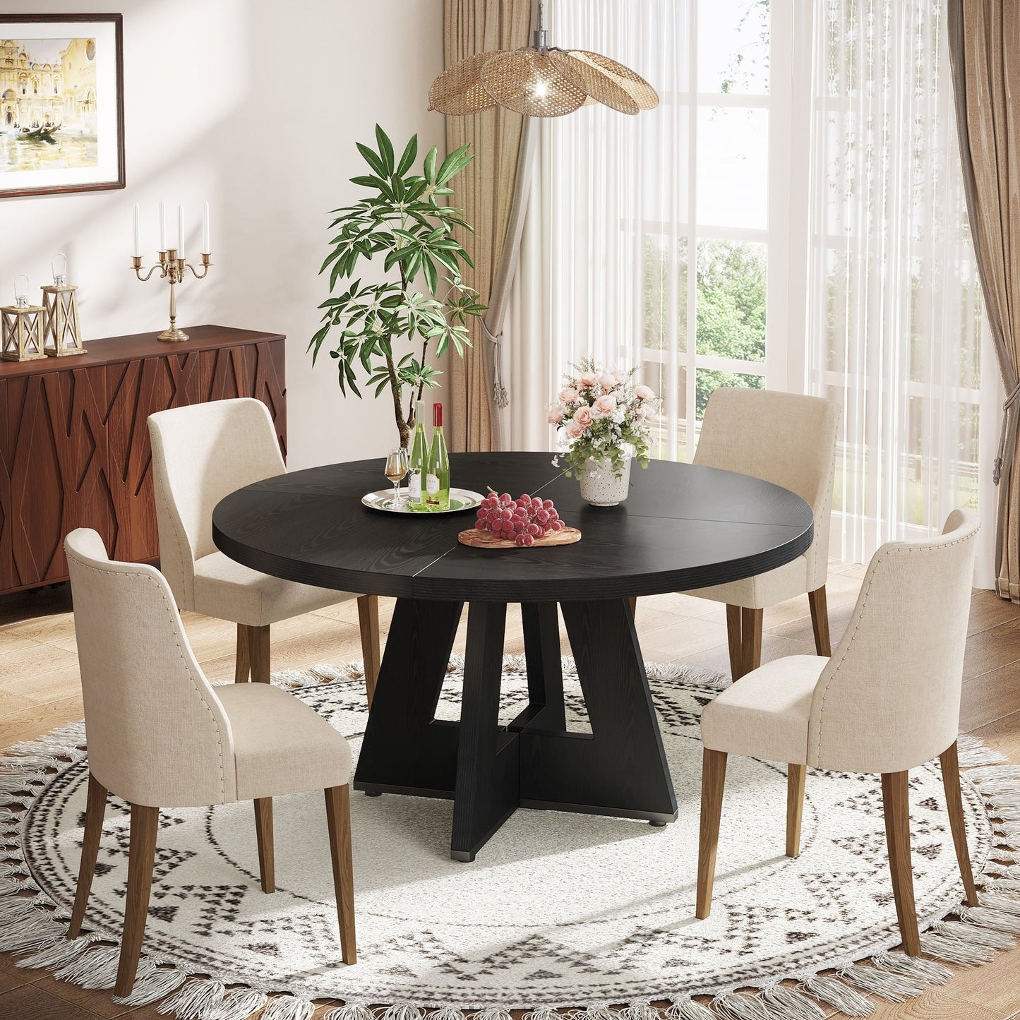 47 Round Dining Table for 4, Farmhouse Kitchen Table Small Dinner Table Wood Kitchen Table for Dining Room Living Room