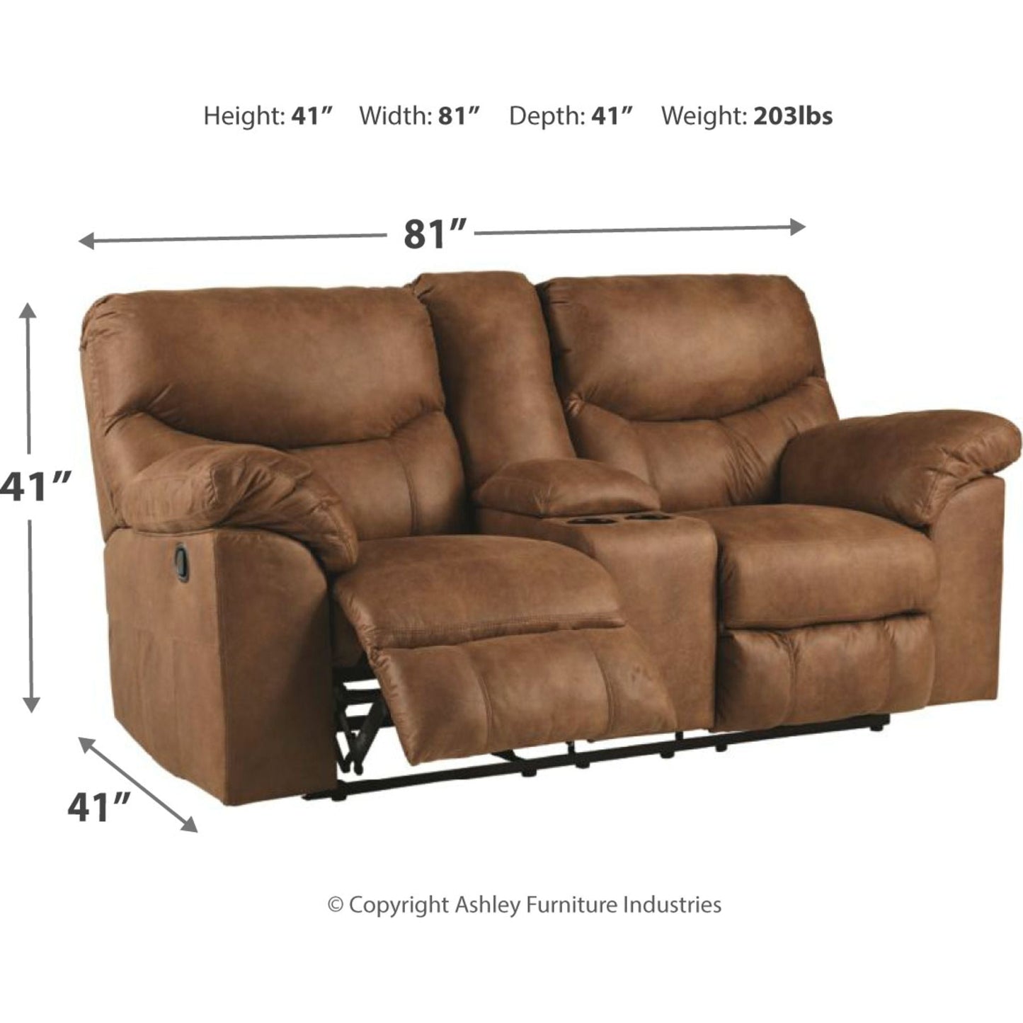 Boxberg Reclining Loveseat with Console - Bark
