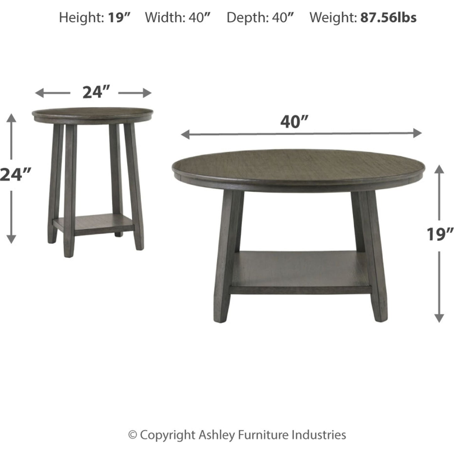 Caitbrook 3 Pack Tables - Gray