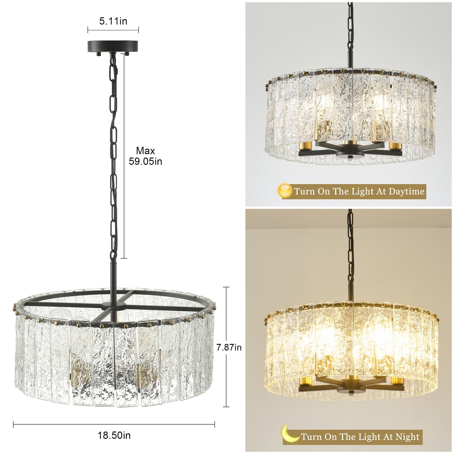 5-Light Modern Round Drum Chandelier, Classic Semi Flush Mount Chandelier, Kitchen Island Pendant Light for Dining Room