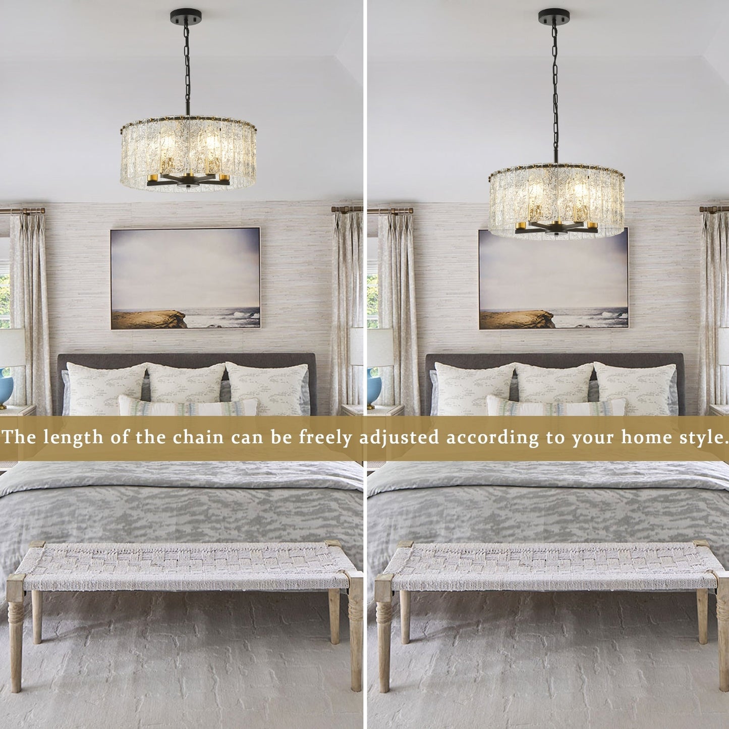 5-Light Modern Round Drum Chandelier, Classic Semi Flush Mount Chandelier, Kitchen Island Pendant Light for Dining Room