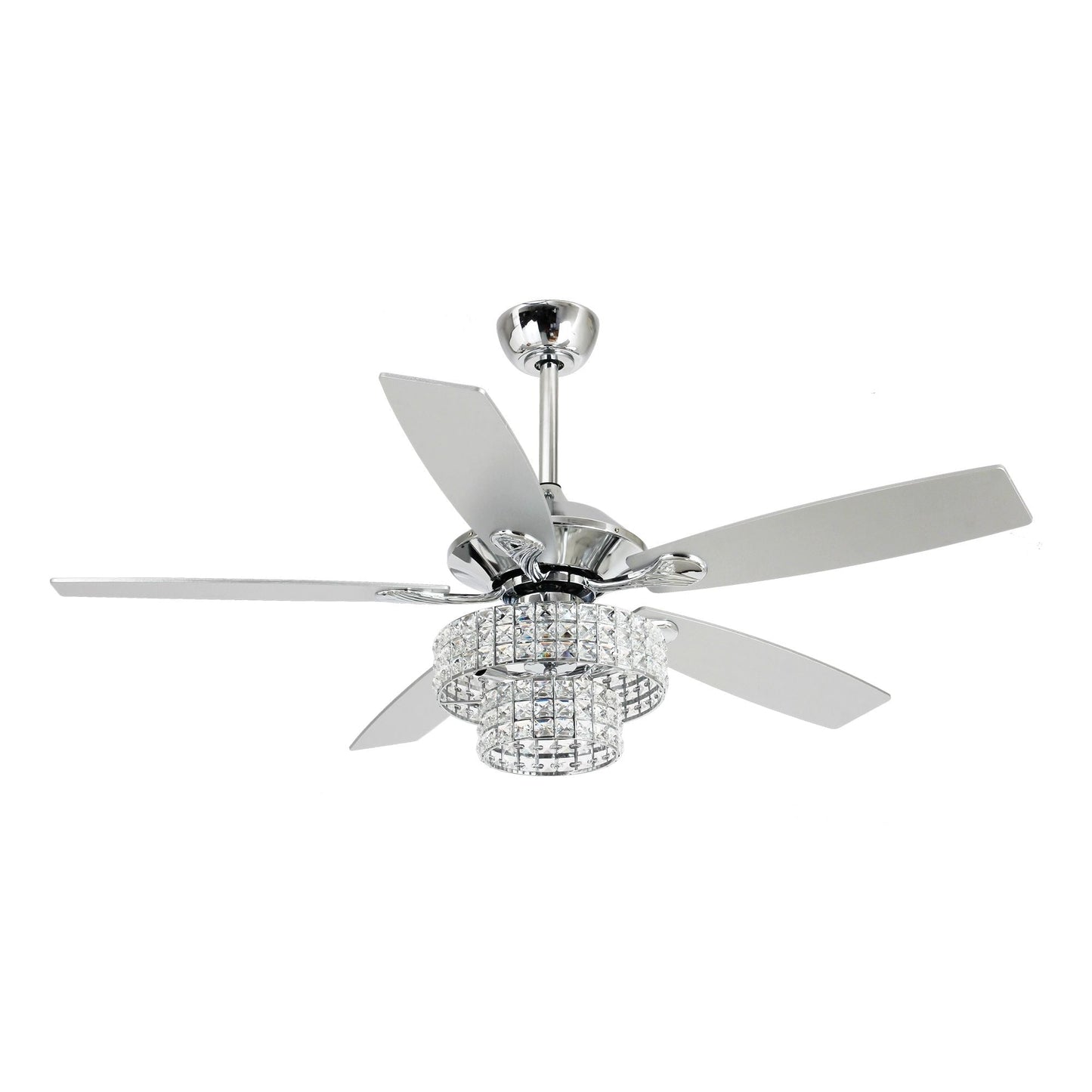 52-inch Chrome Wooden 5-blade Modern Crystal Ceiling Fan with Remote
