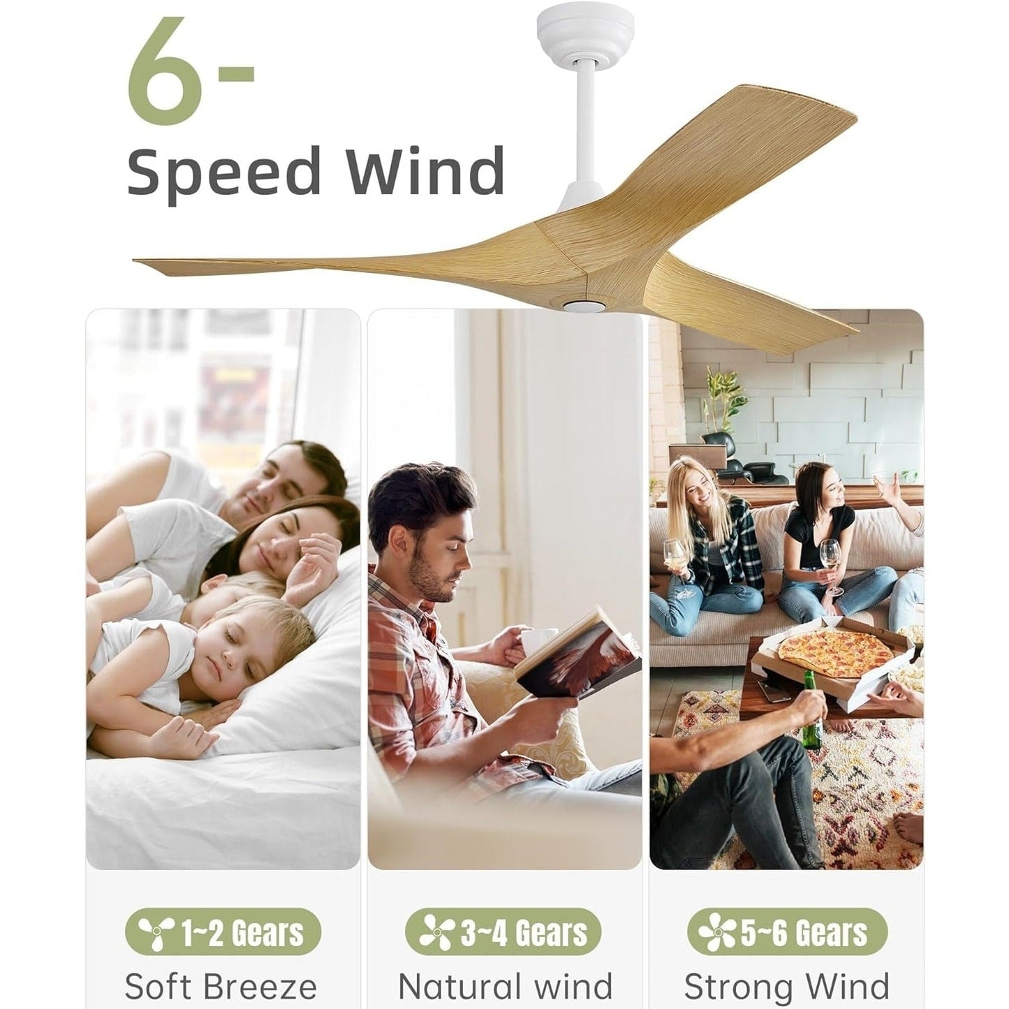 52 inch Modern Solid Wood / ABS Ceiling Fan With Remote Control(No Light),6 WInd Speed,Reversible Airflow