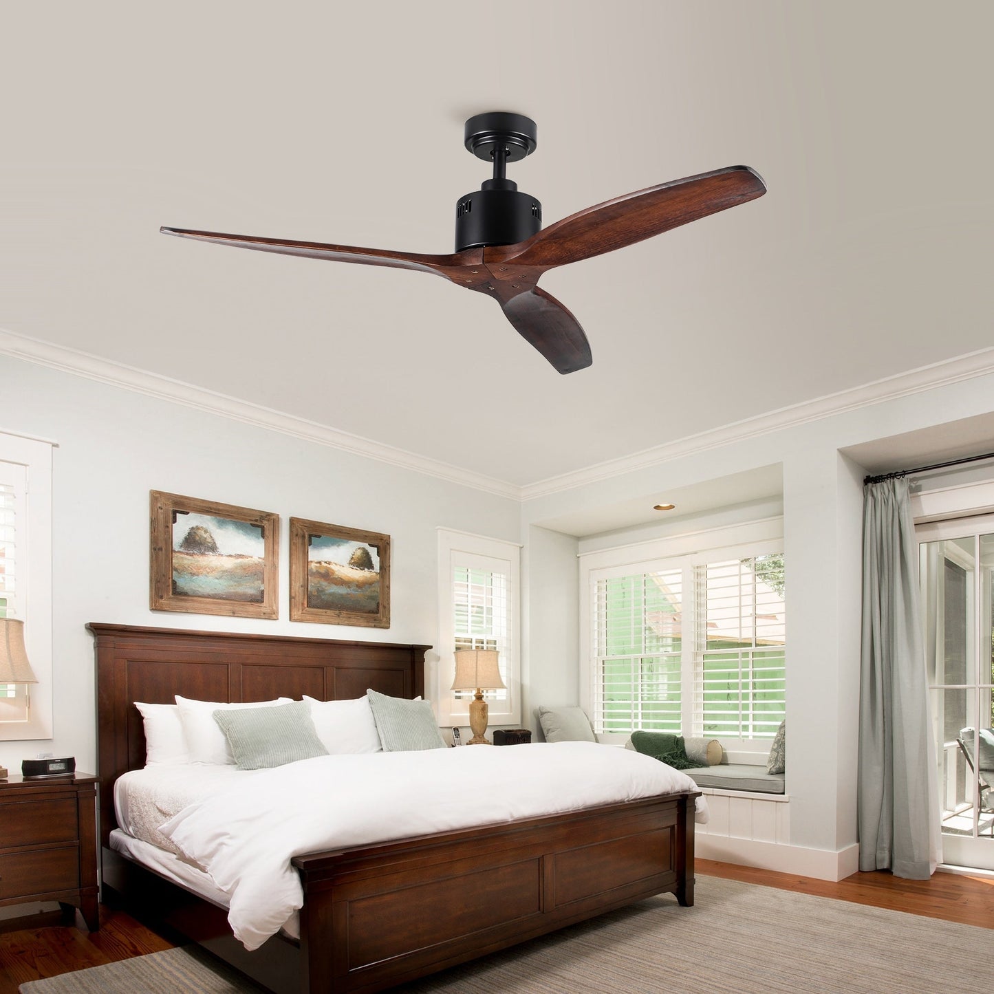 52 inch Modern Solid Wood / ABS Ceiling Fan With Remote Control(No Light),6 WInd Speed,Reversible Airflow