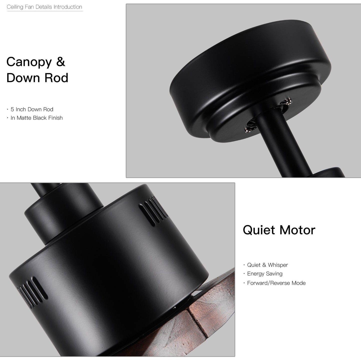 52 inch Modern Solid Wood / ABS Ceiling Fan With Remote Control(No Light),6 WInd Speed,Reversible Airflow