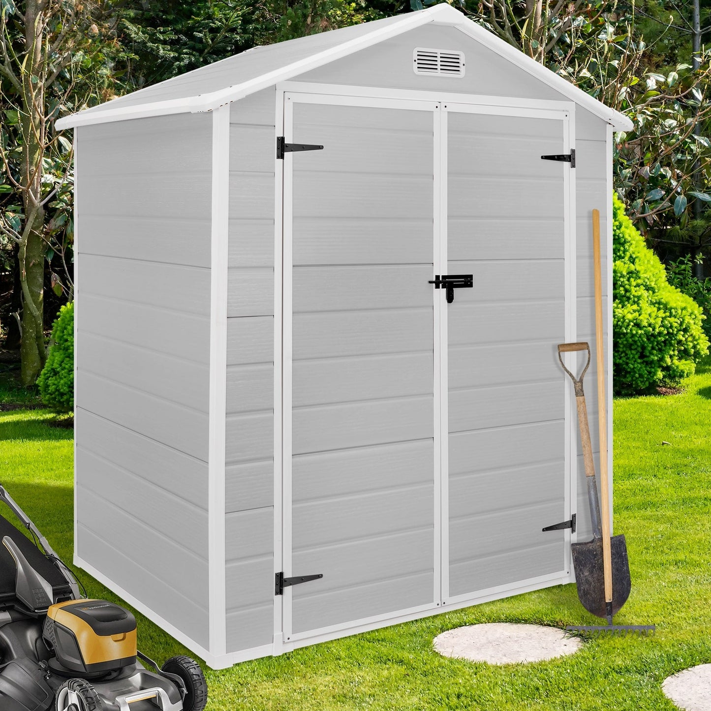 6 ft x 4 ft/6 ft x 8 ft/8 ft x 6 ft/8 ft x 10 ft All-Weather Resin Outdoor Plastic Storage Shed w/Floor, Spire Tool Shed