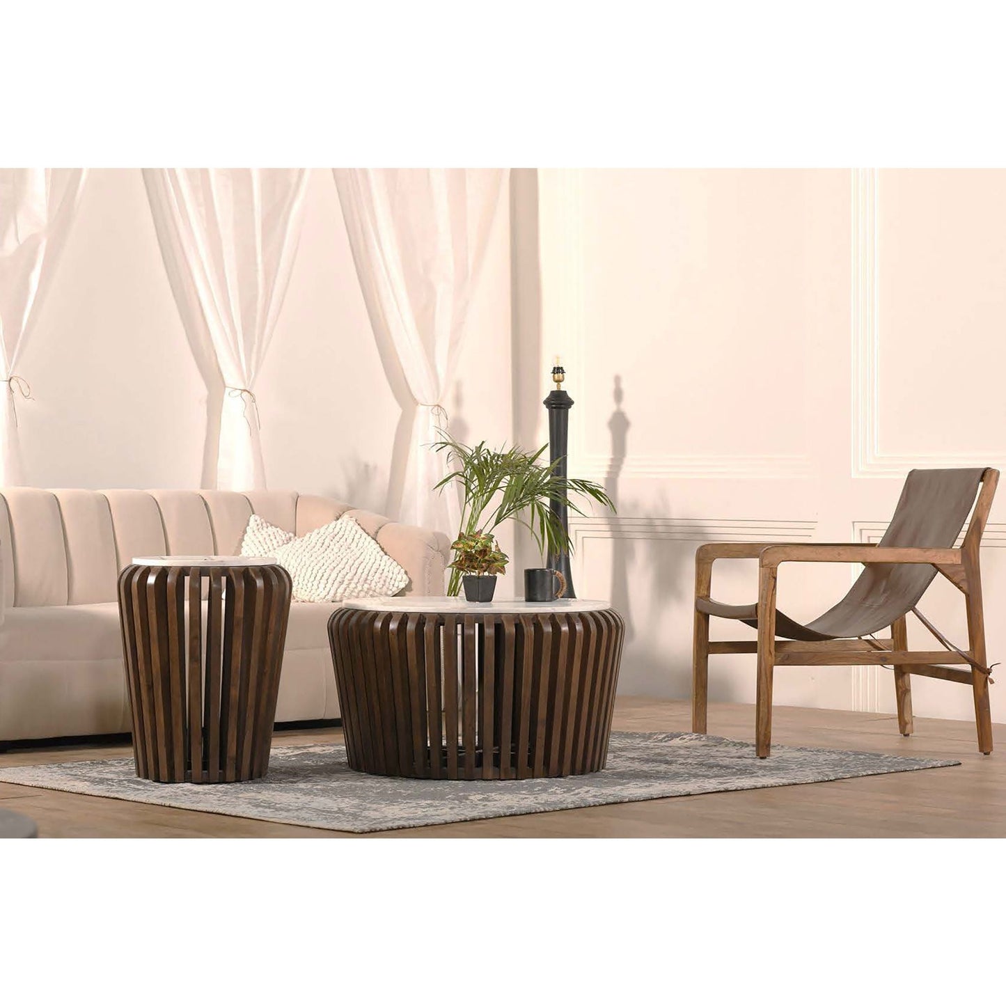 Alisha Coffee Table - White Marble/Brown