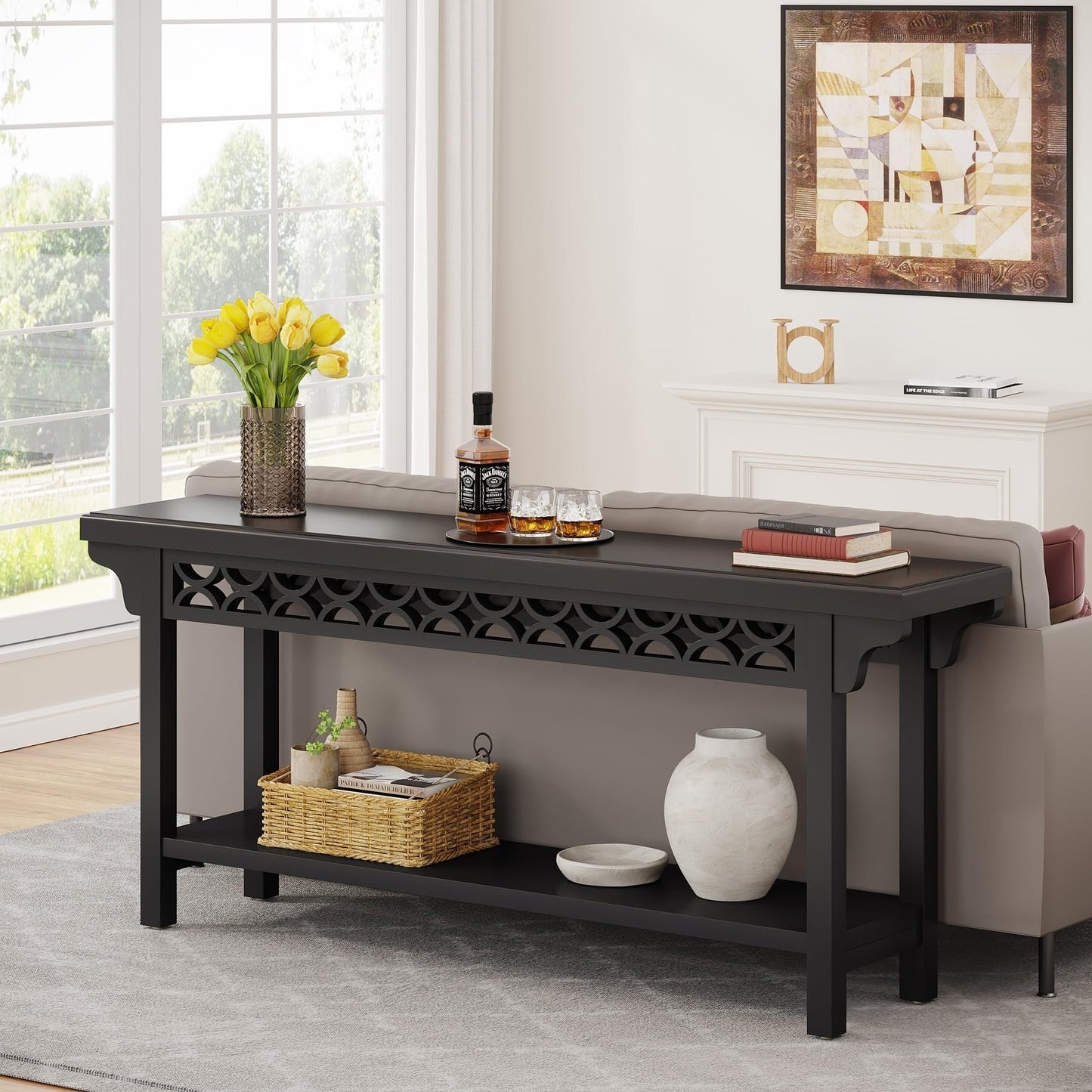 70.8 Inch Farmhouse Solid Wood Long Console Table Sofa Table