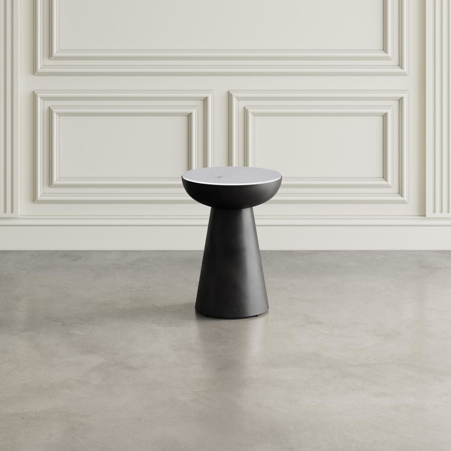 Circularity Chairside End Table - White and Gunmetal