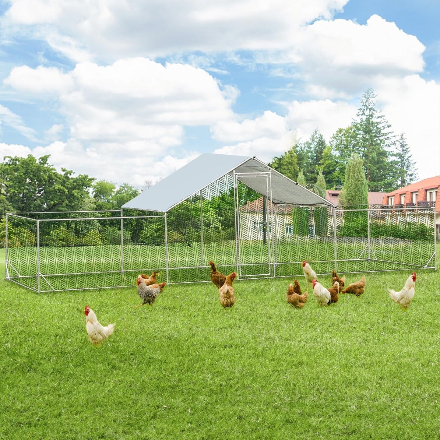 AECOJOY Large Metal Chicken Coop Run Walk-in Metal Chicken Cage