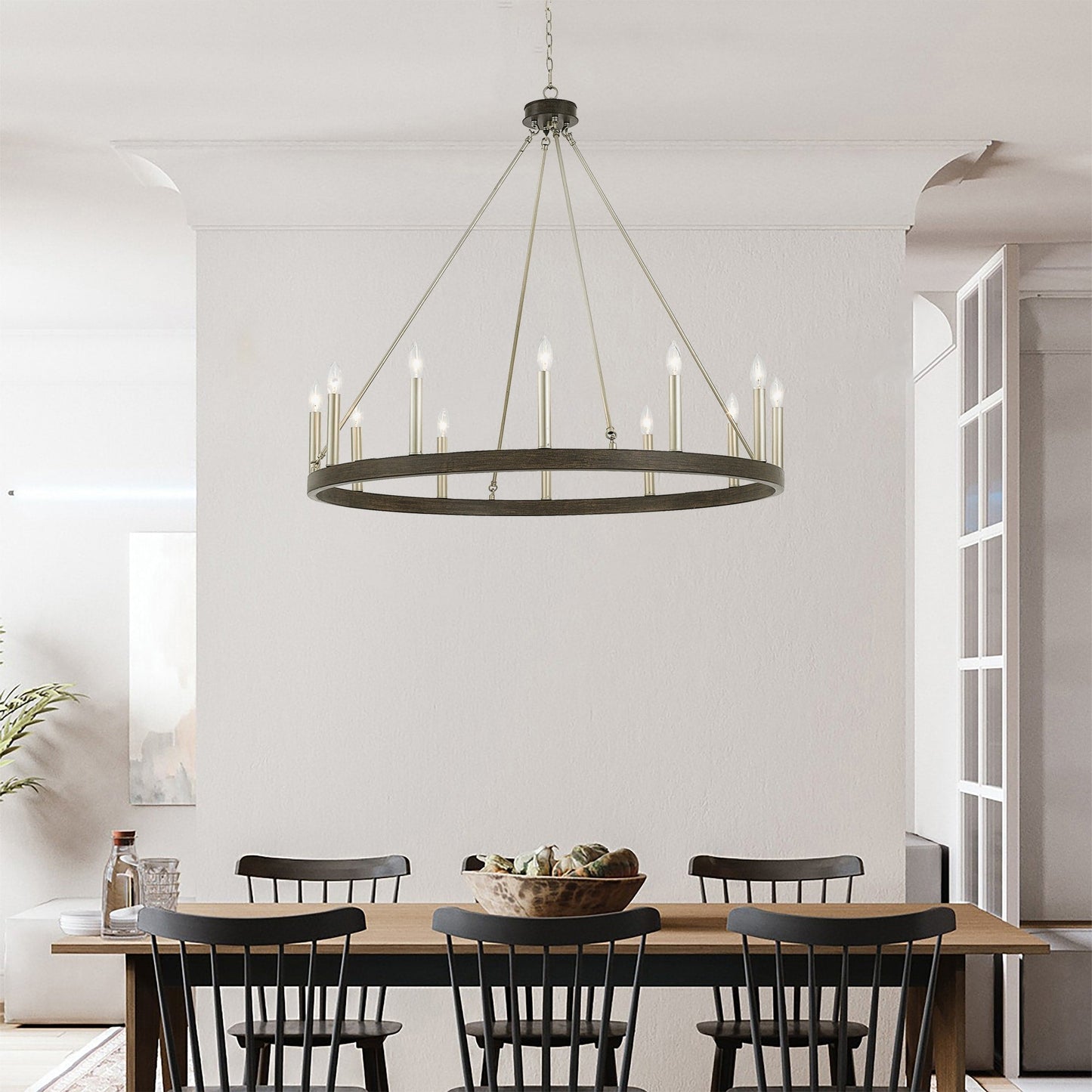 Acroma 12-light Farmhouse 40In Wagon Wheel Chandelier with UL - 40'' D x 138'' H