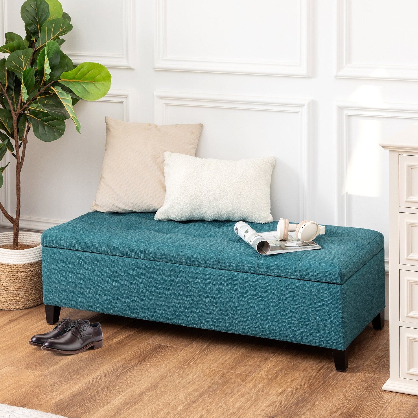 Adeco 50 Bonded Leather Storage Ottoman Bench