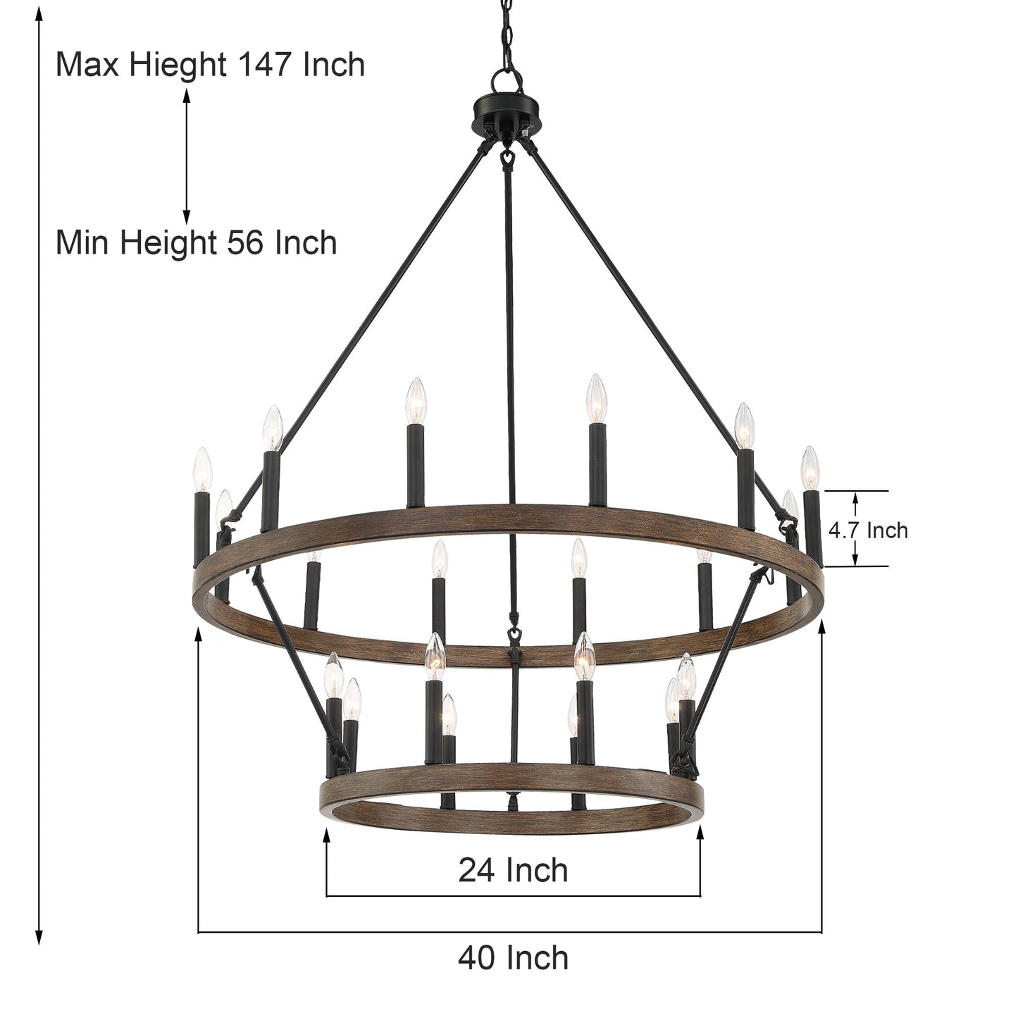 Acroma 20-light Modern Farmhouse 40In Round Wagon Wheel Chandelier with UL