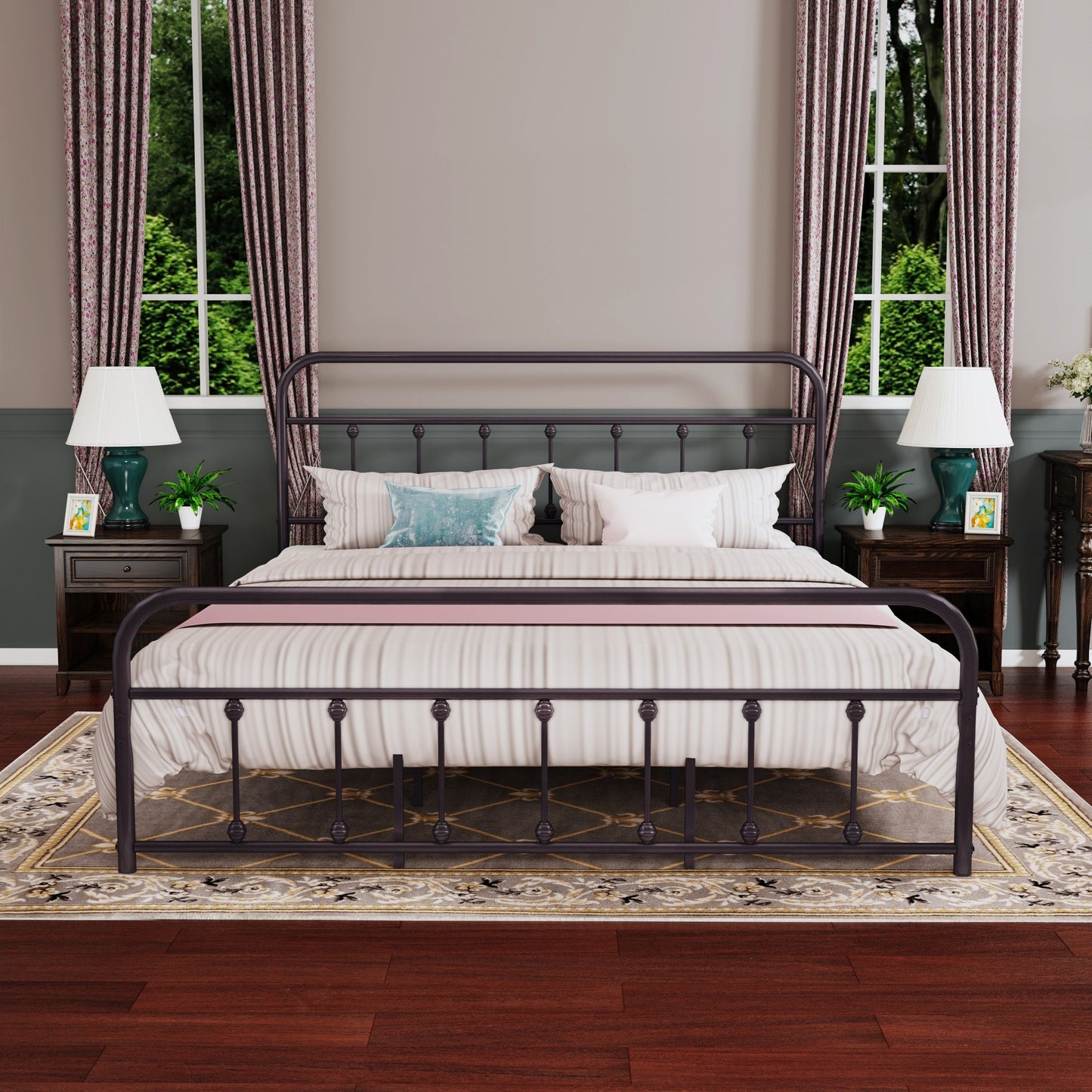 Alazyhome Simple Vintage Metal Platform Bed Frame, Easy-Assembly