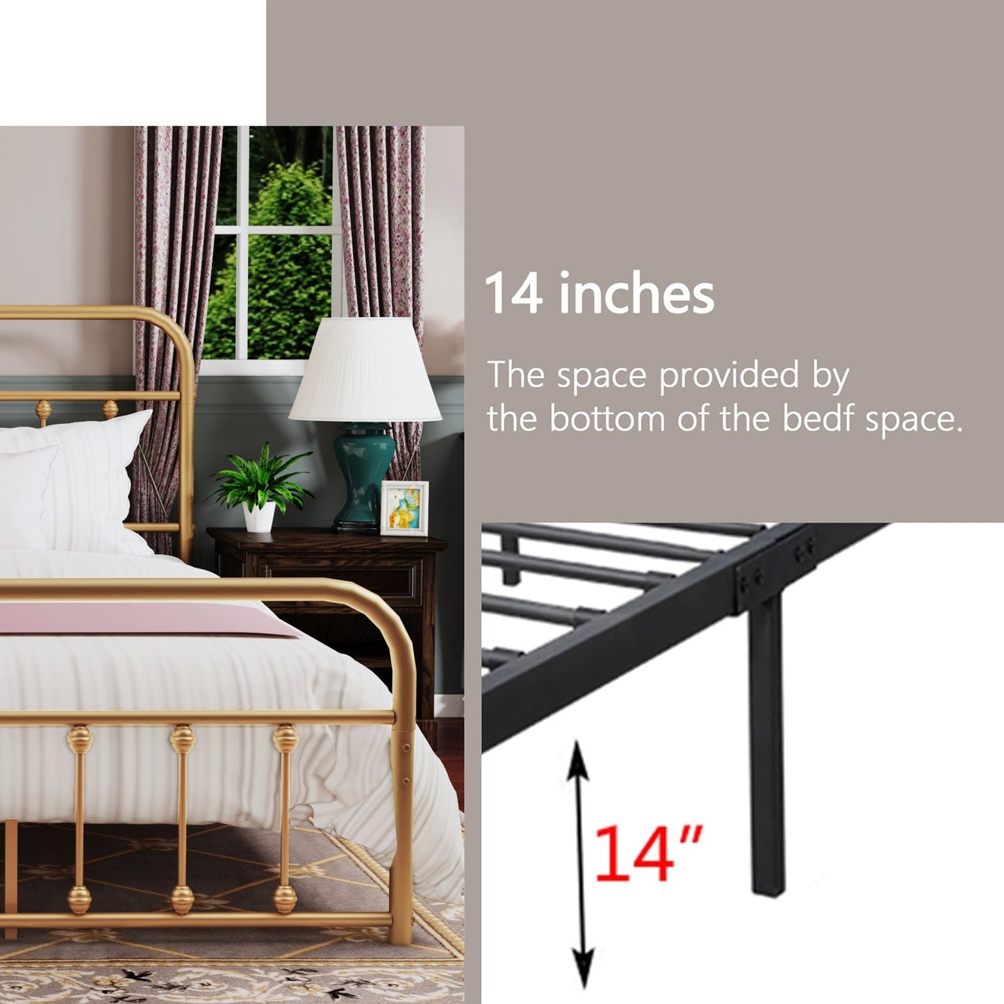 Alazyhome Simple Vintage Metal Platform Bed Frame, Easy-Assembly