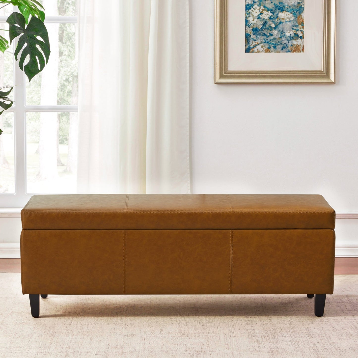 50.3 x 17.50 x 18 Upholstered Rectangular Storage Ottoman-Faux Leather