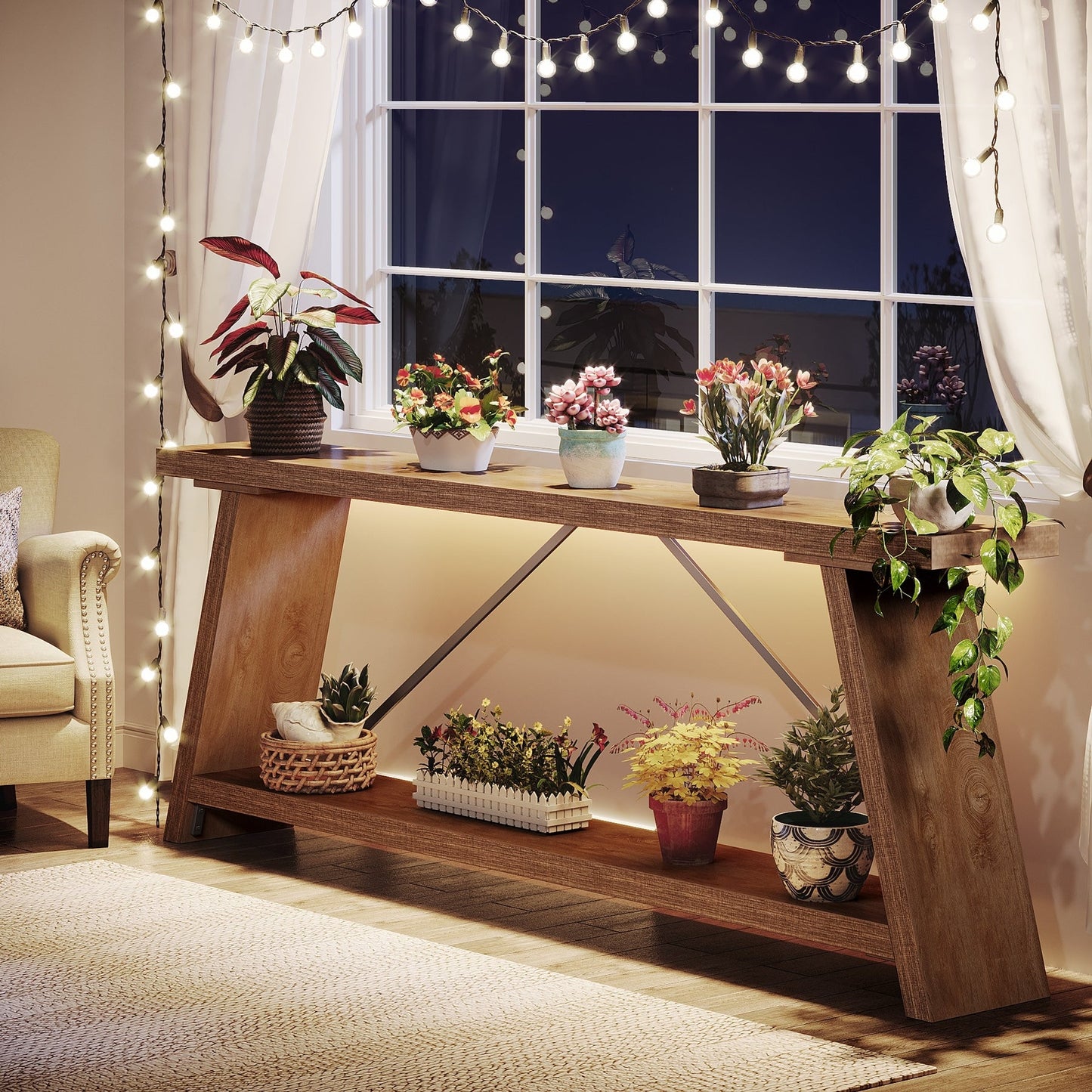 70.9 Inches Long Rustic Wood Console Sofa Table with Storage Shelf