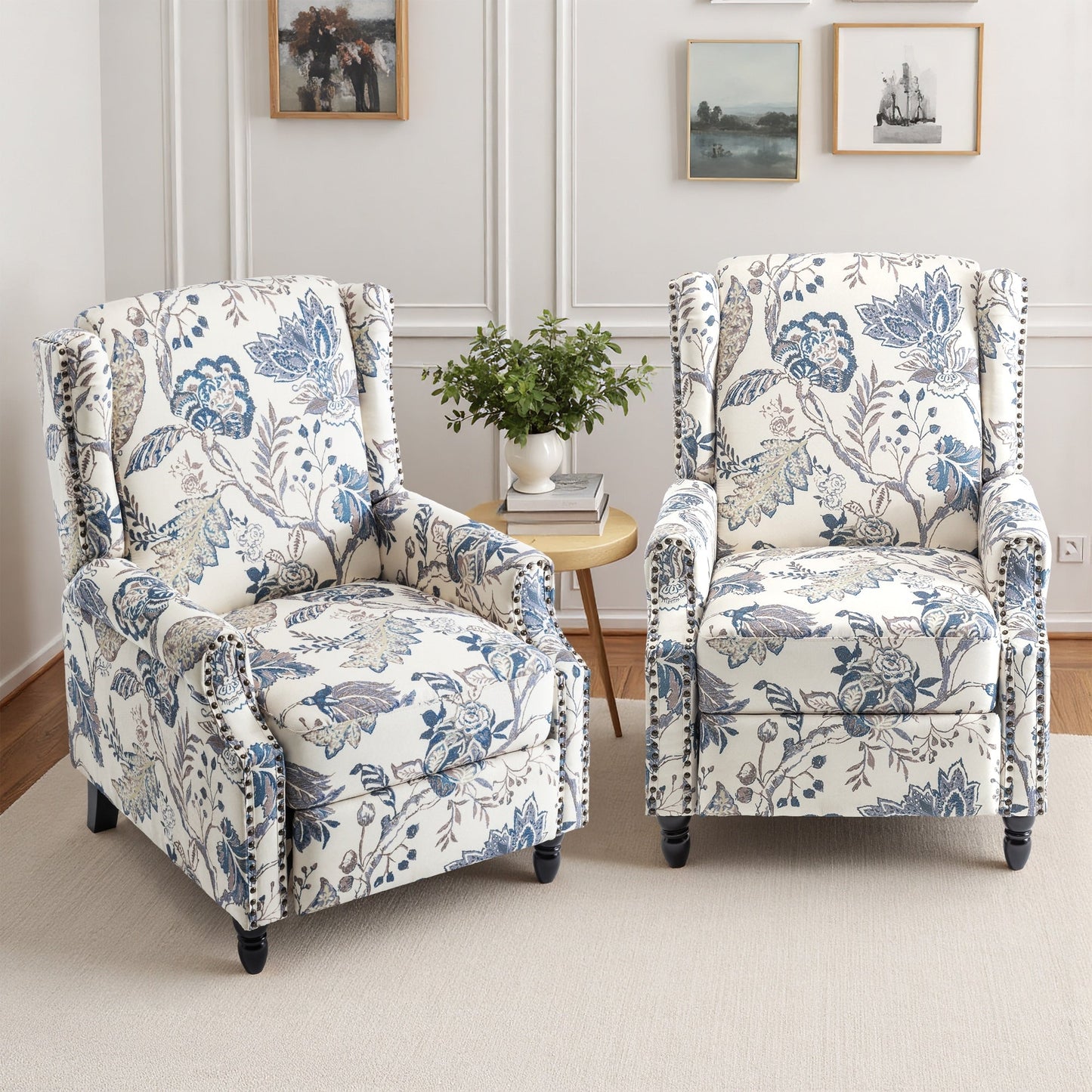 29'' W Vintage Floral Manual Push Back Recliner Chair Set of 2