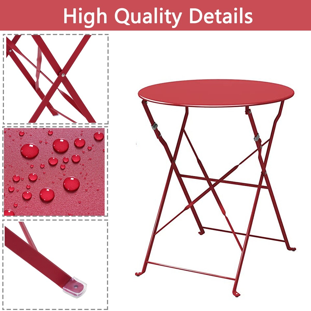 3pc Metal Folding Bistro Set, Weather-Resistant Outdoor/Indoor Conversation Set for Patio, Yard, Garden