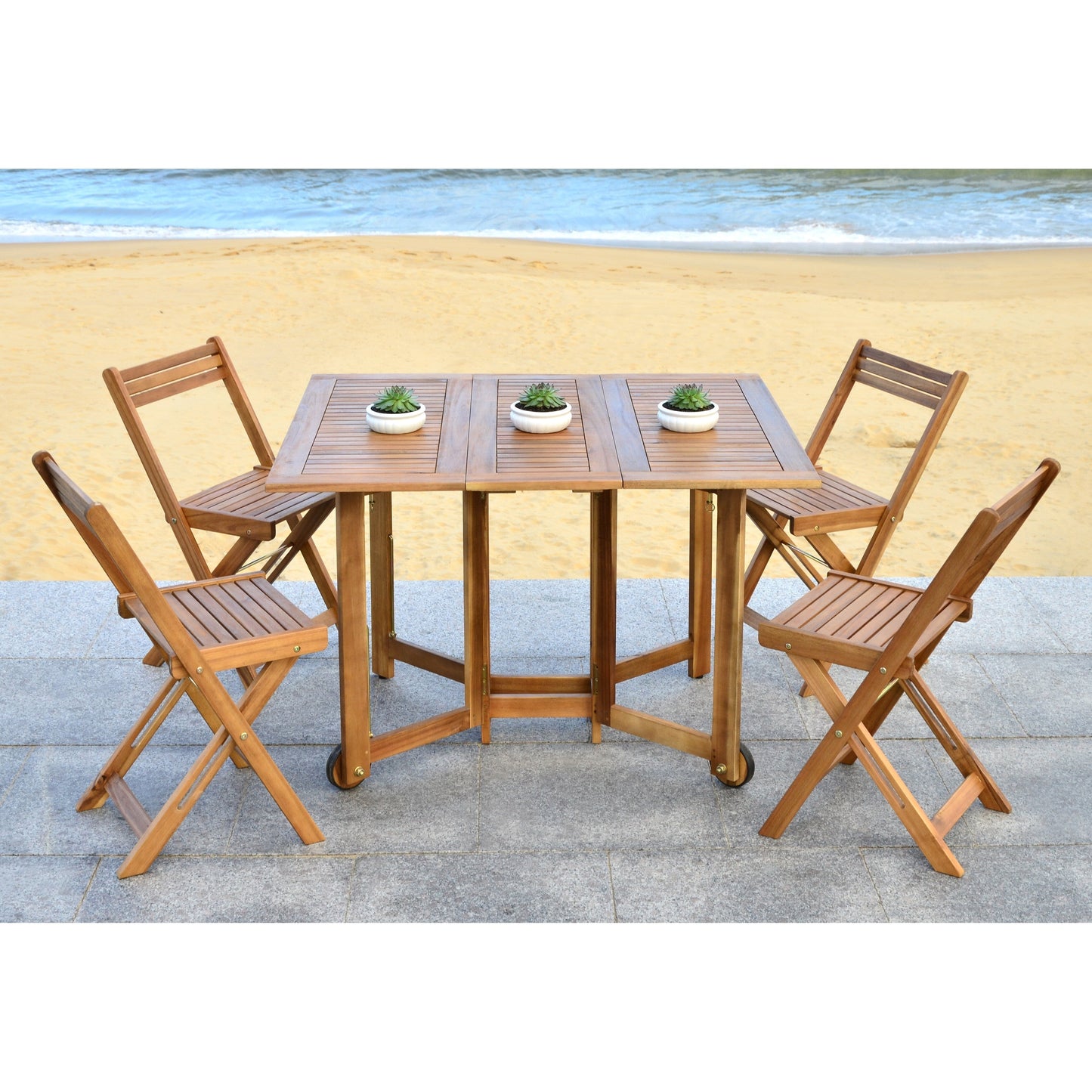 SAFAVIEH Outdoor Brandy 5-Piece Outdoor Dining Table Set - 43Wx35Dx29H