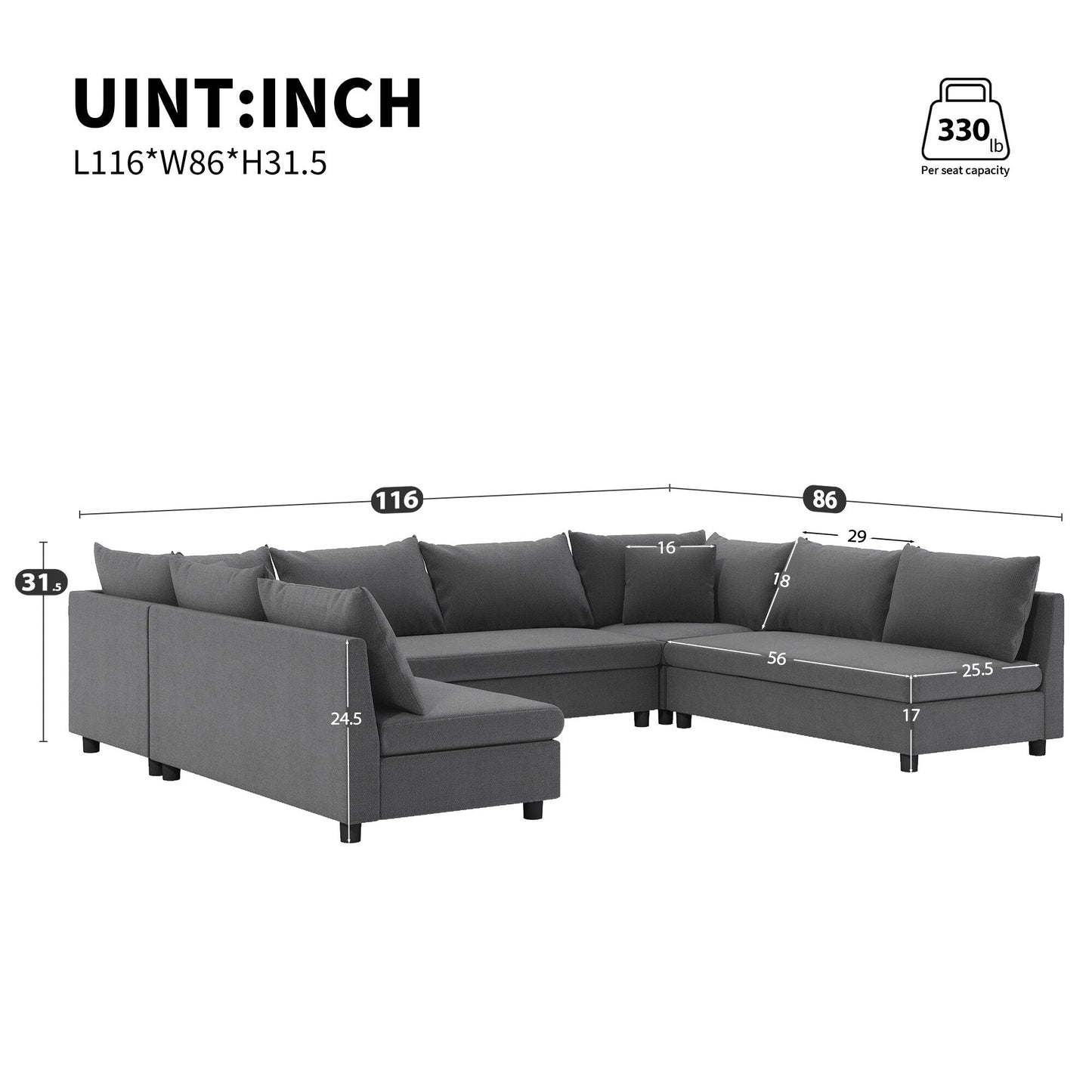 Sectional Sofa,Reversible U Shaped Chenille Couch Set,Free Combination,Oversized 8 Seat Convertible Sofa
