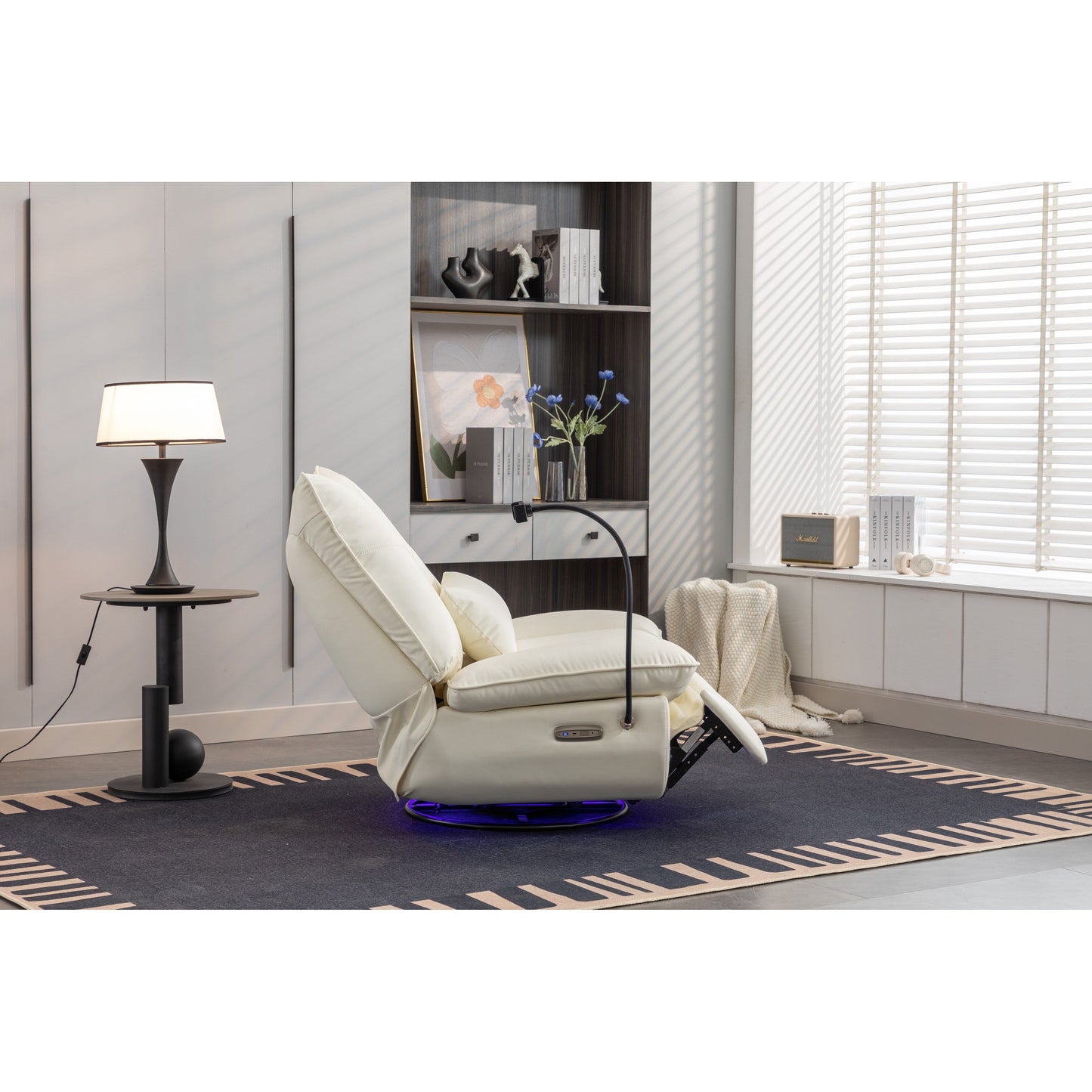 Swivel Glider Power Recliner with Bluetooth Speakers, Phone Holder, USB and Type-C Charging Ports, Hidden Arm Storage