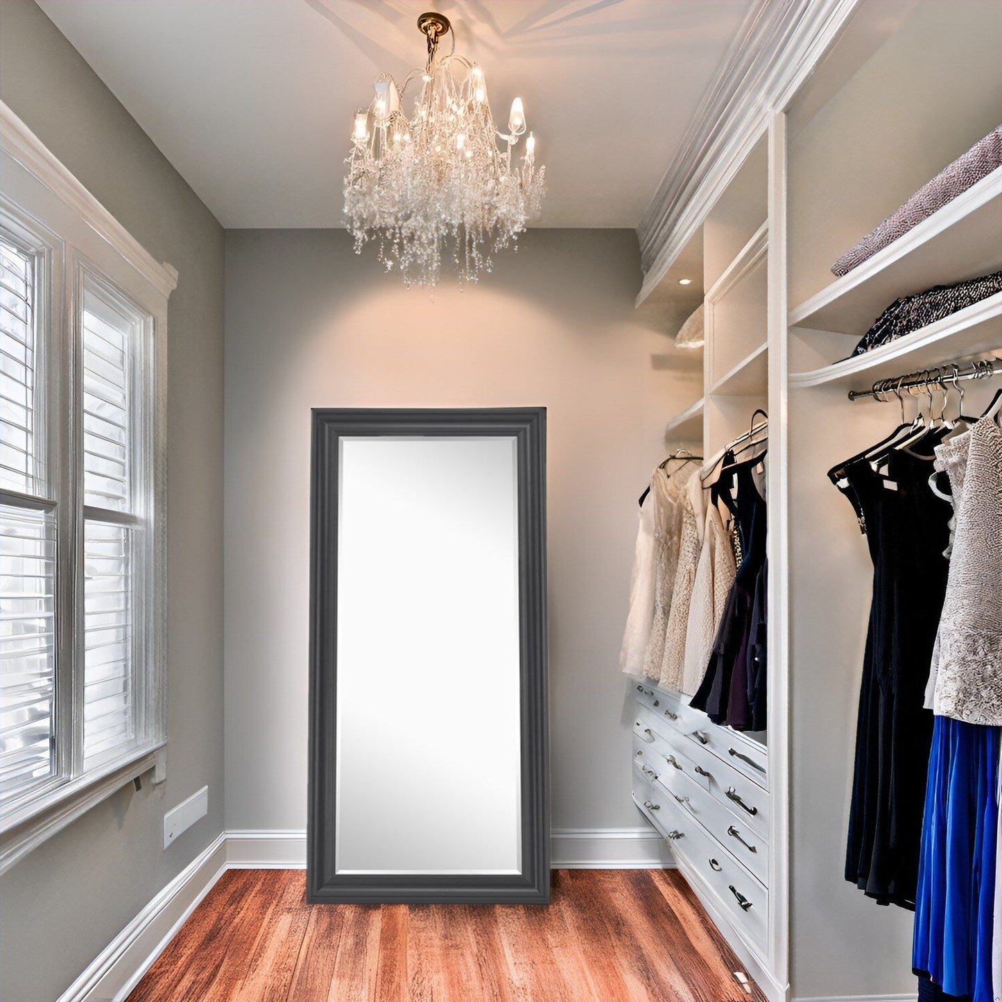 Tall Mirror Full Body Oversized Mirror Smooth Faux Wood Frame Rectangle Wall Mounted Hanging Mirror