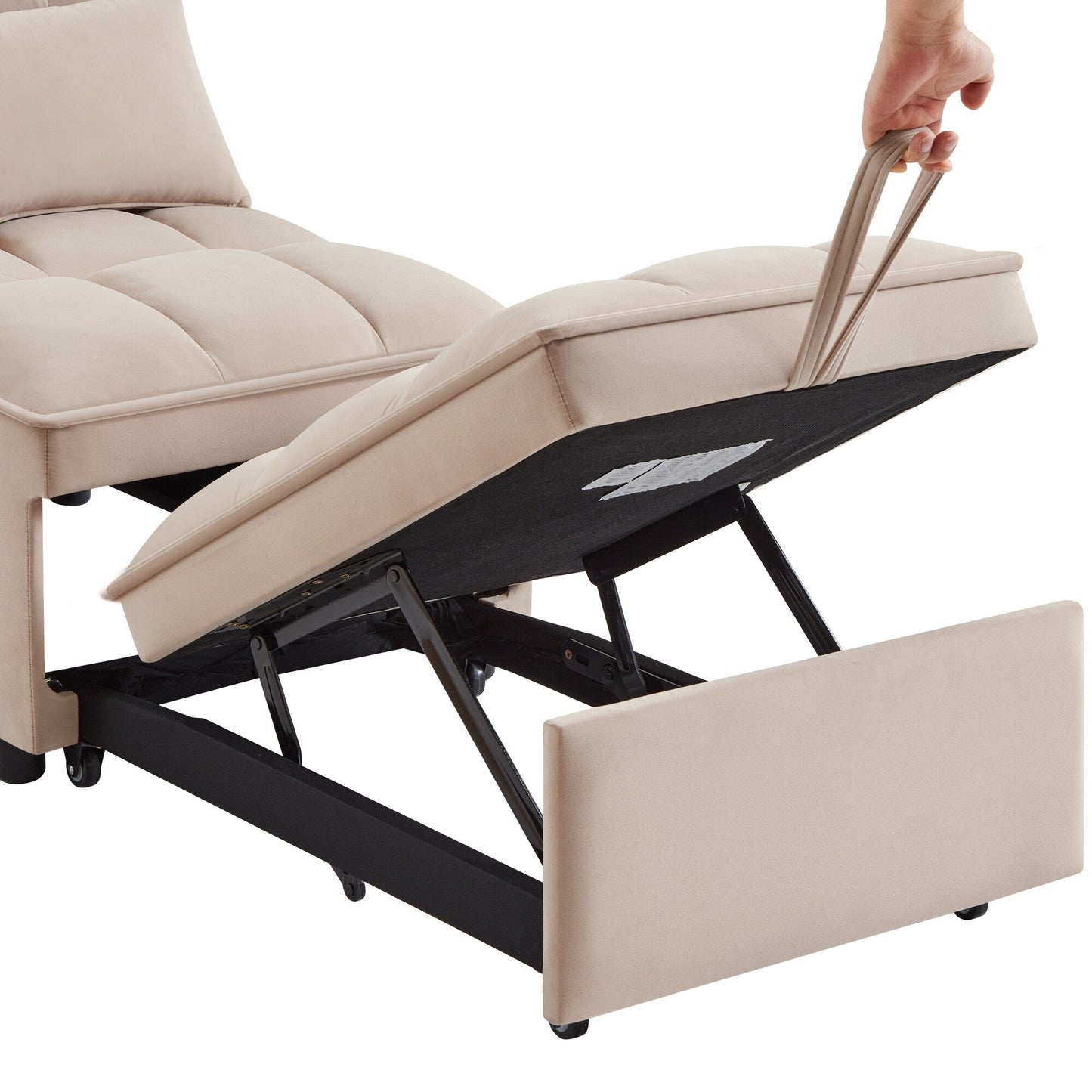 Taupe 68.5 Velvet Single Folding Sofa Bed with Adjustable Backrest and Pillows for Living Room