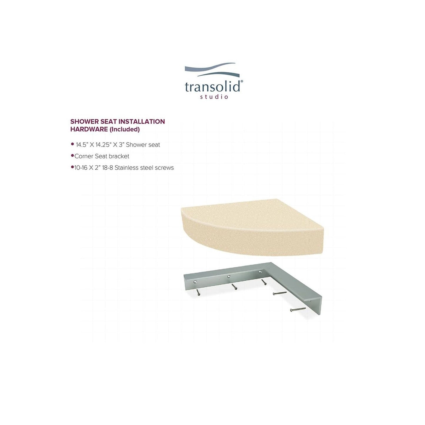Transolid Studio 14-In X 14-In Solid Surface Wall-Mount Corner Shower Seat - 14.5 x 14.25 x 3