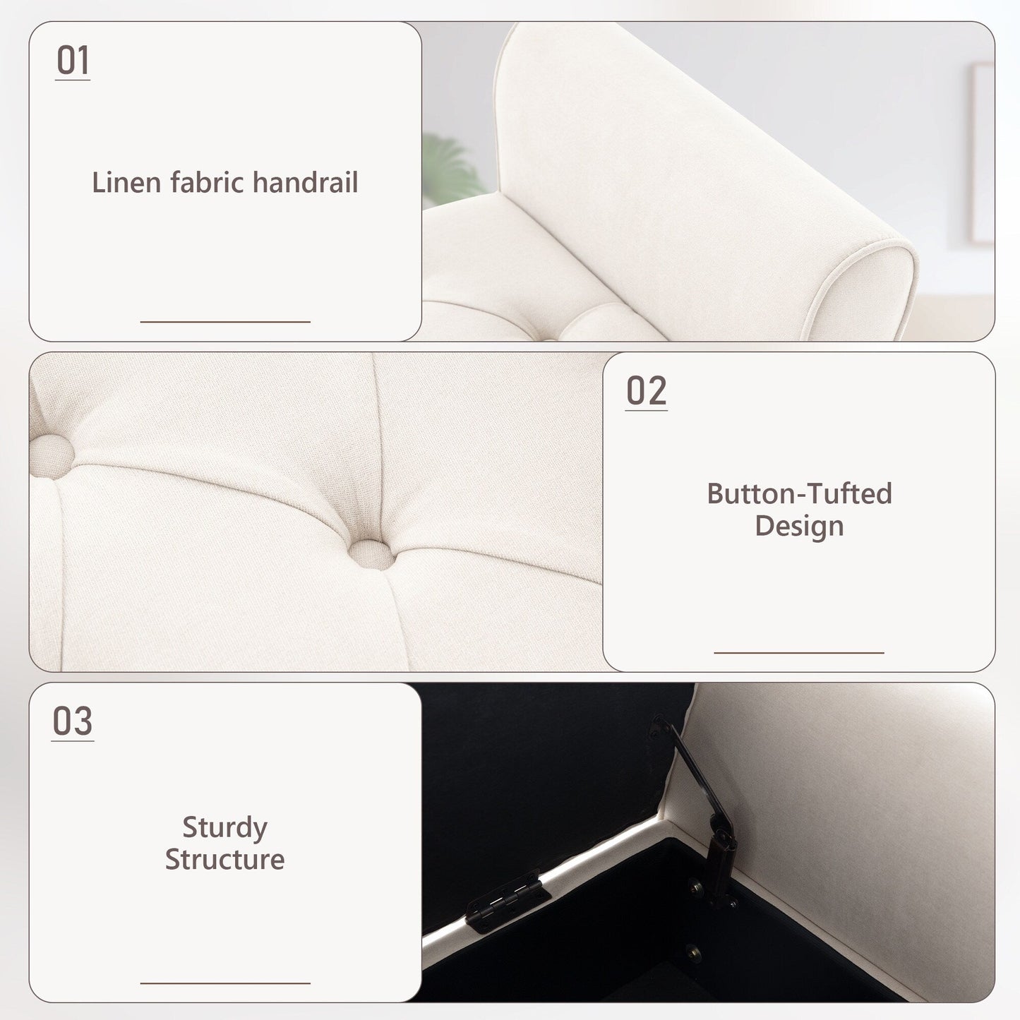 Upholstered Storage Bench Arm Bench Entryway Bench with Tufted Flip Top 50.4 Inches