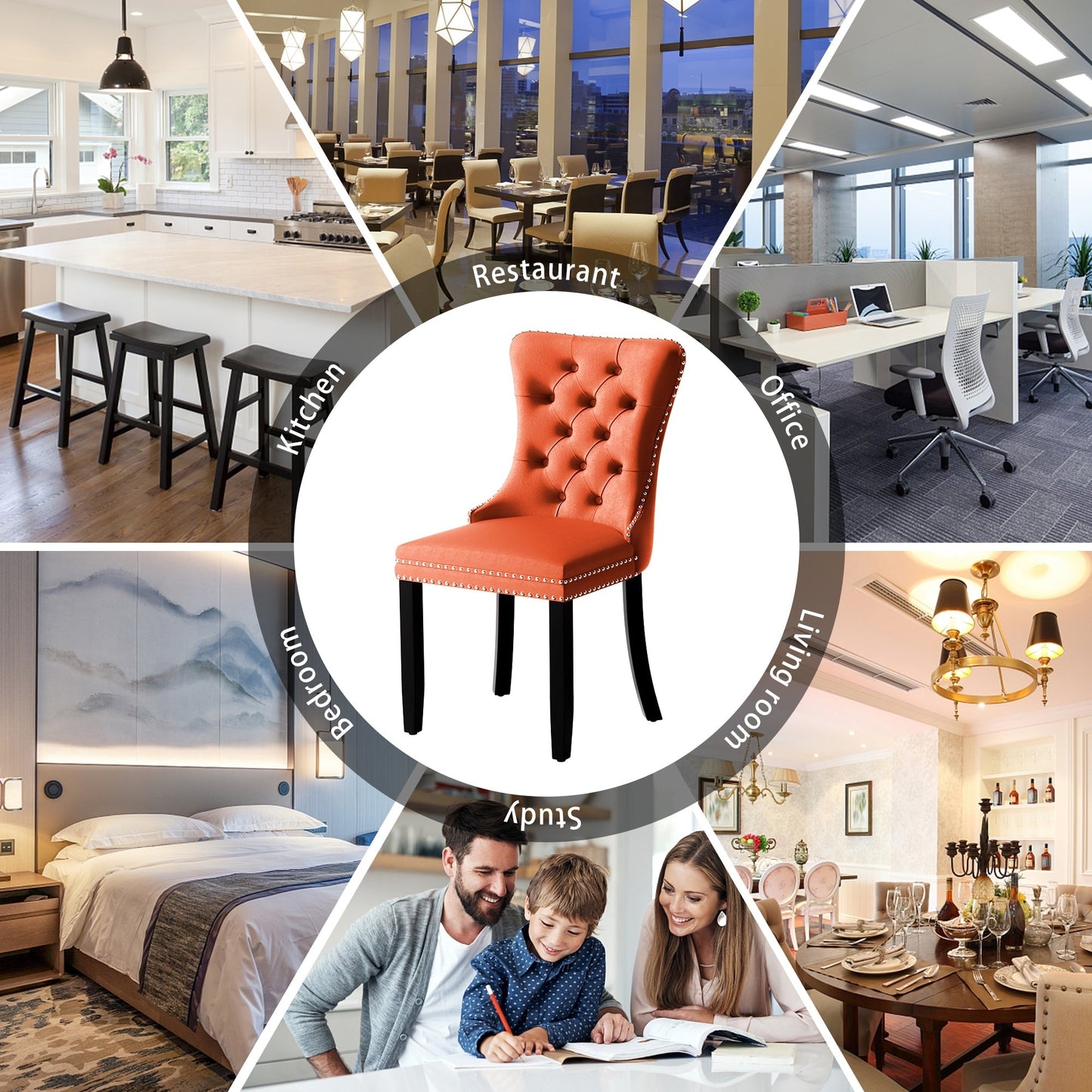 Upholstered Tufted Velvet Dining Chair with Solid Wood Legs Set of 6