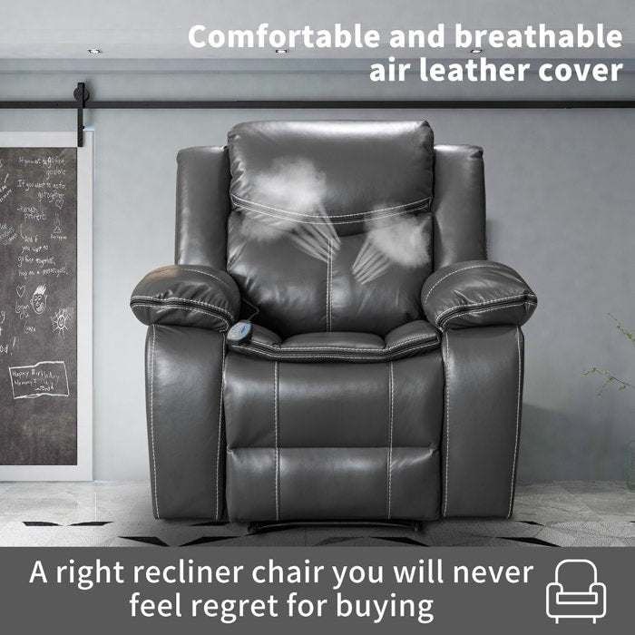 Wide Seat Durable Leather Massage and Heat Recliner