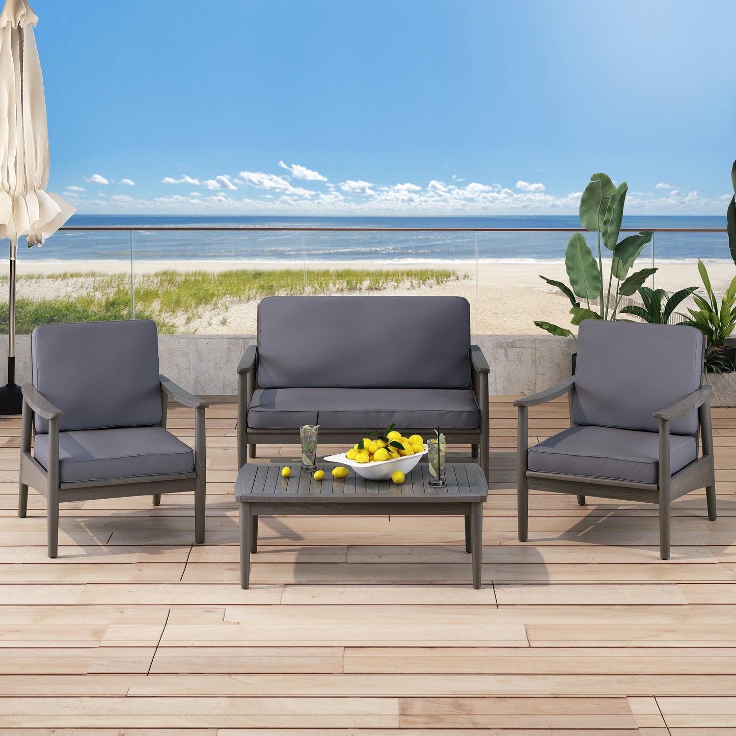 Willowbrook Outdoor Acacia Wood 4 Seater Chat Set by Christopher Knight Home