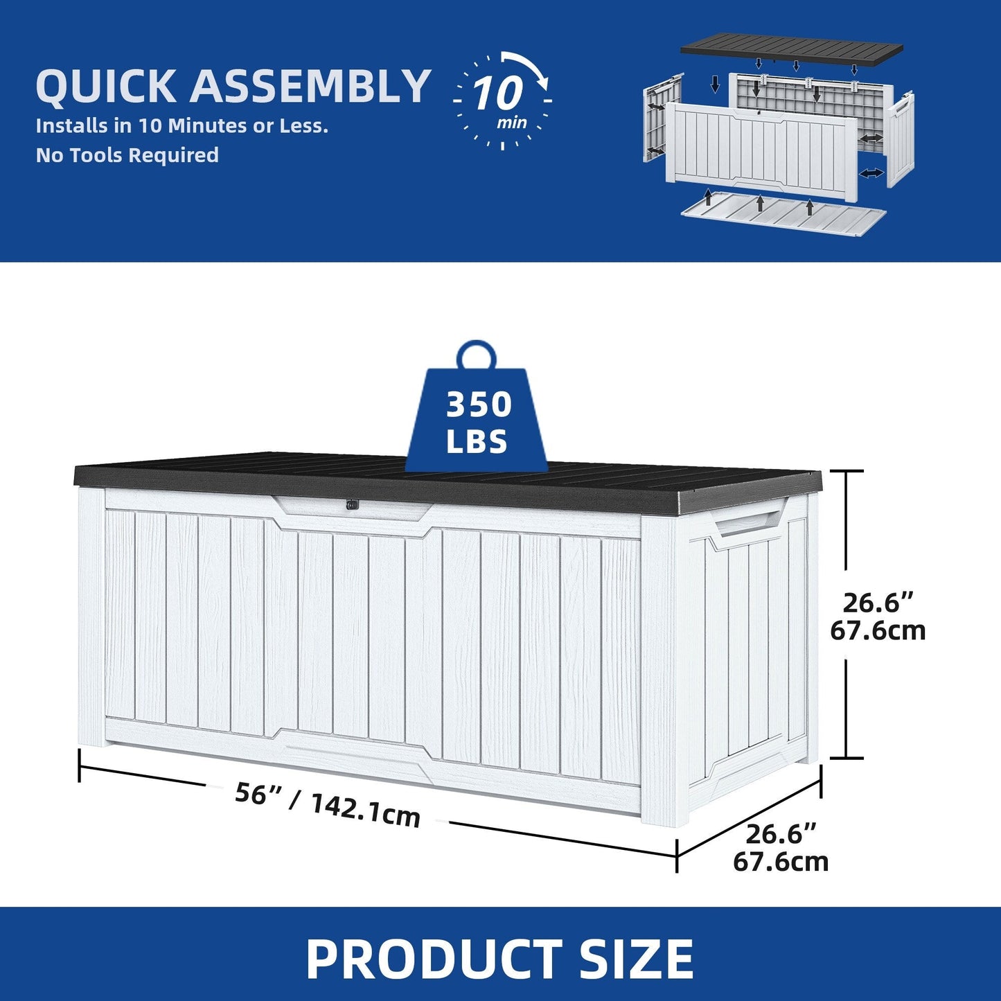120-260 Gallons Large Resin Water Resistant Lockable Deck Box